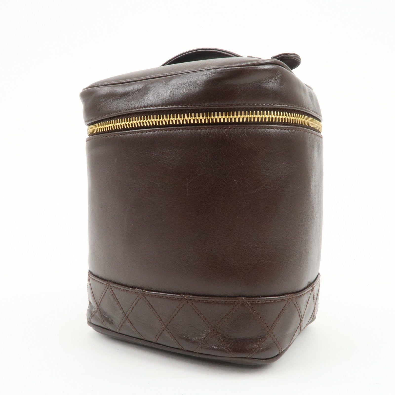 CHANEL Bicolore Lamb Skin Vanity Bag Hand Bag Brown A01619