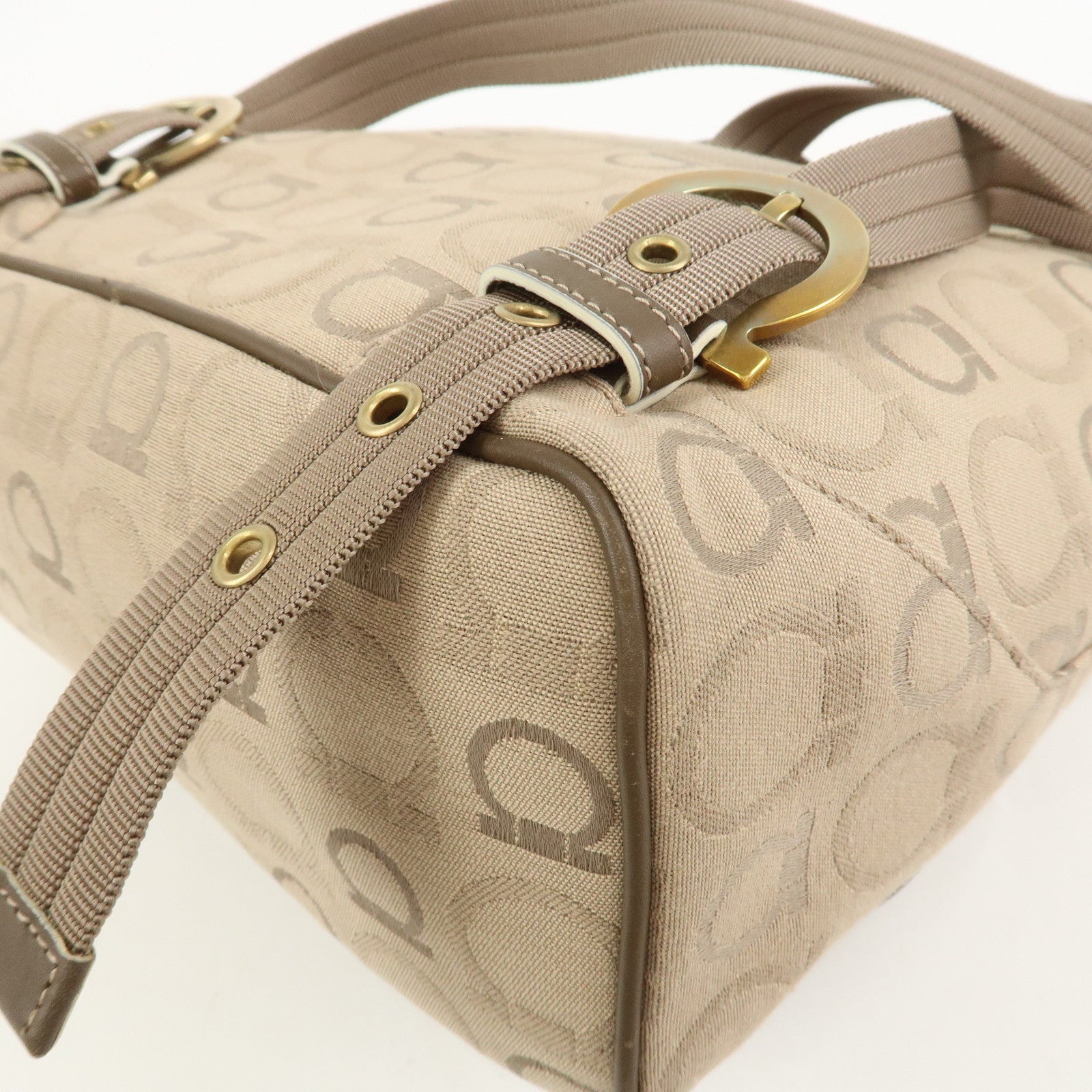 Ferragamo Gancini Canvas Leather Backpack Rucksuck Beige