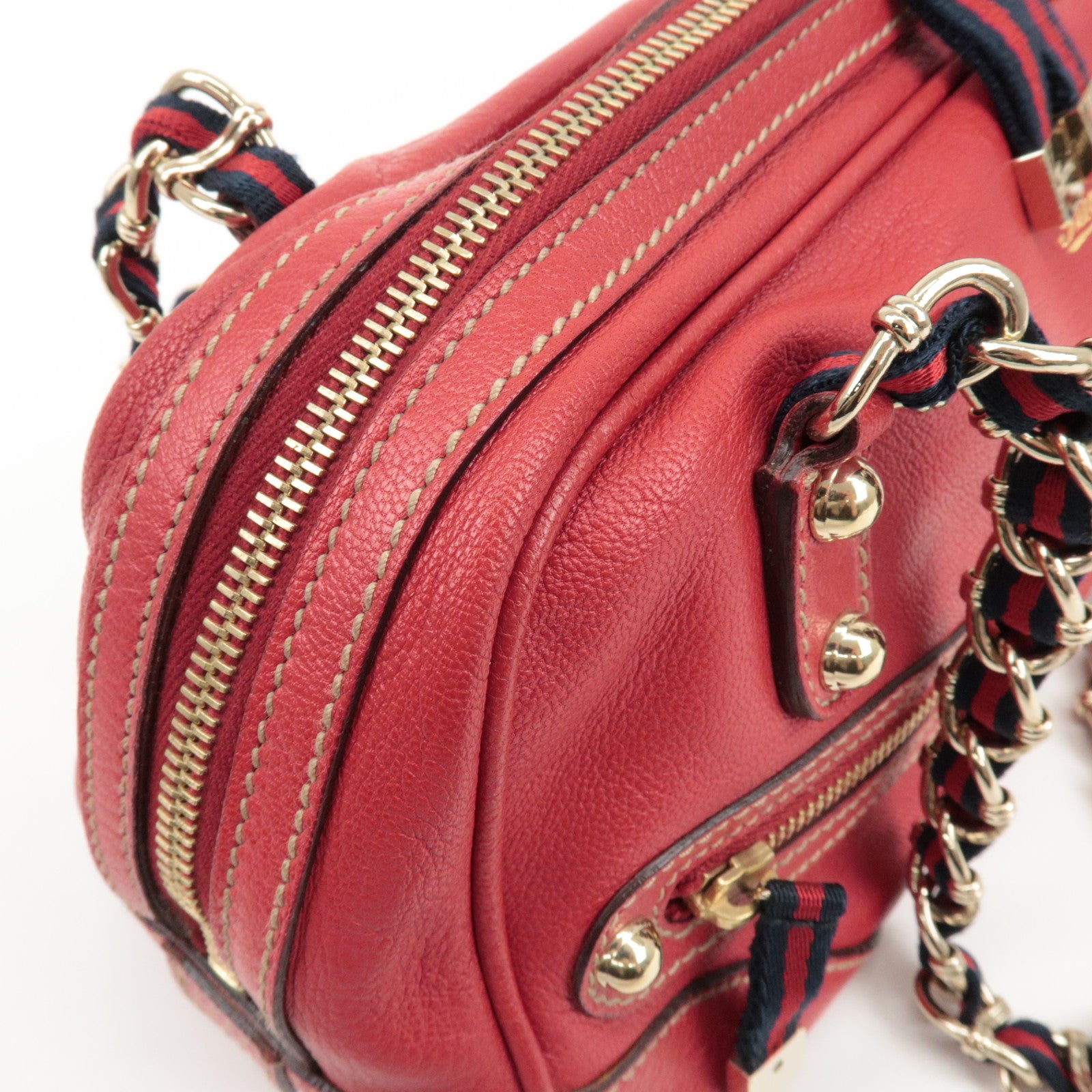 GUCCI Sherry Leather Chain Shoulder Bag Red 152462 Used