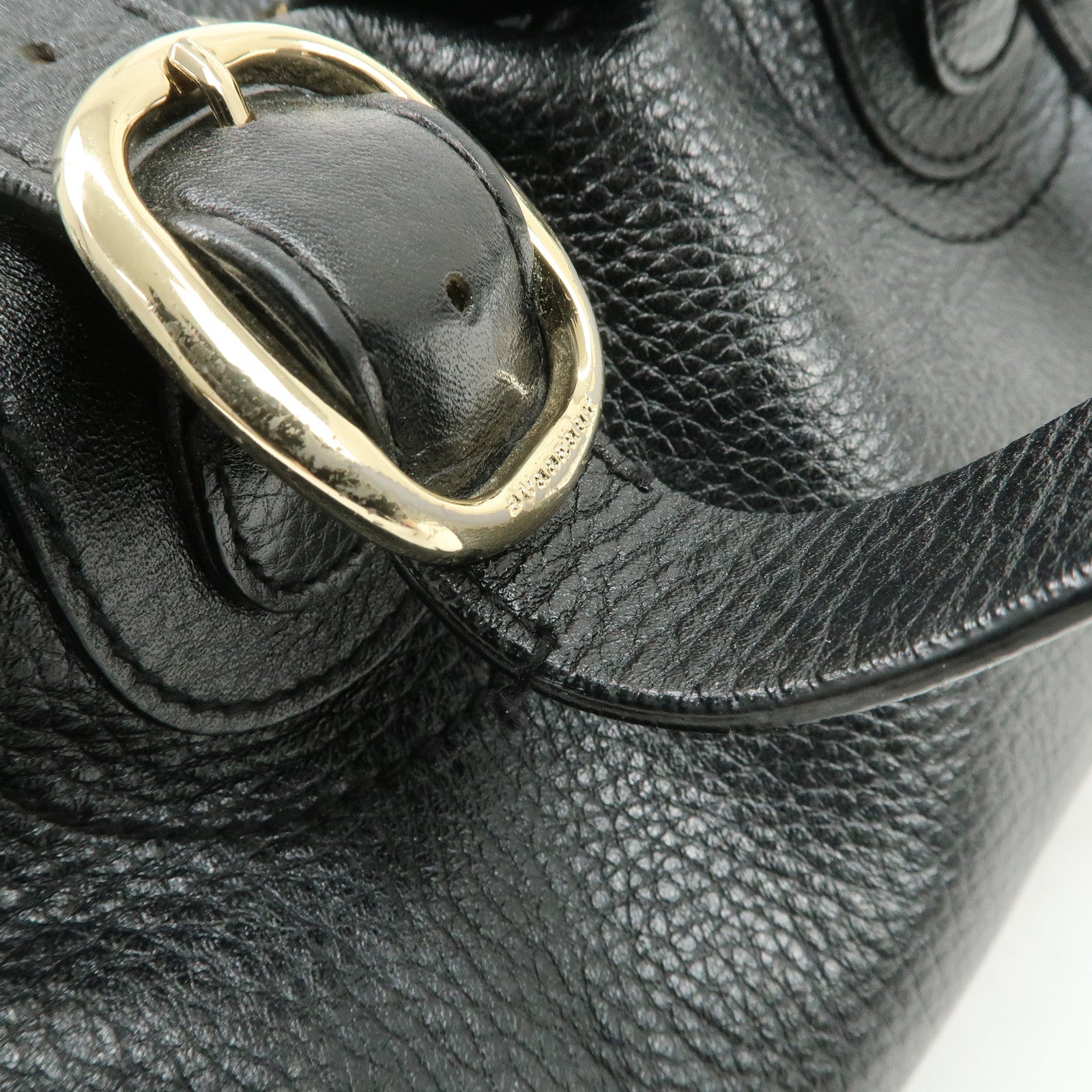 BURBERRY Leather Boston Bag Hand Bag Black Silver HDW