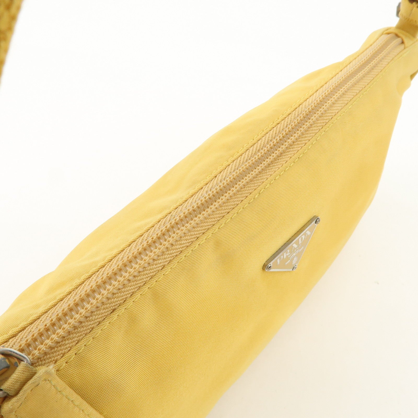 PRADA Triangle Logo Nylon Pouch Shoulder Bag Hand Bag Yellow Used