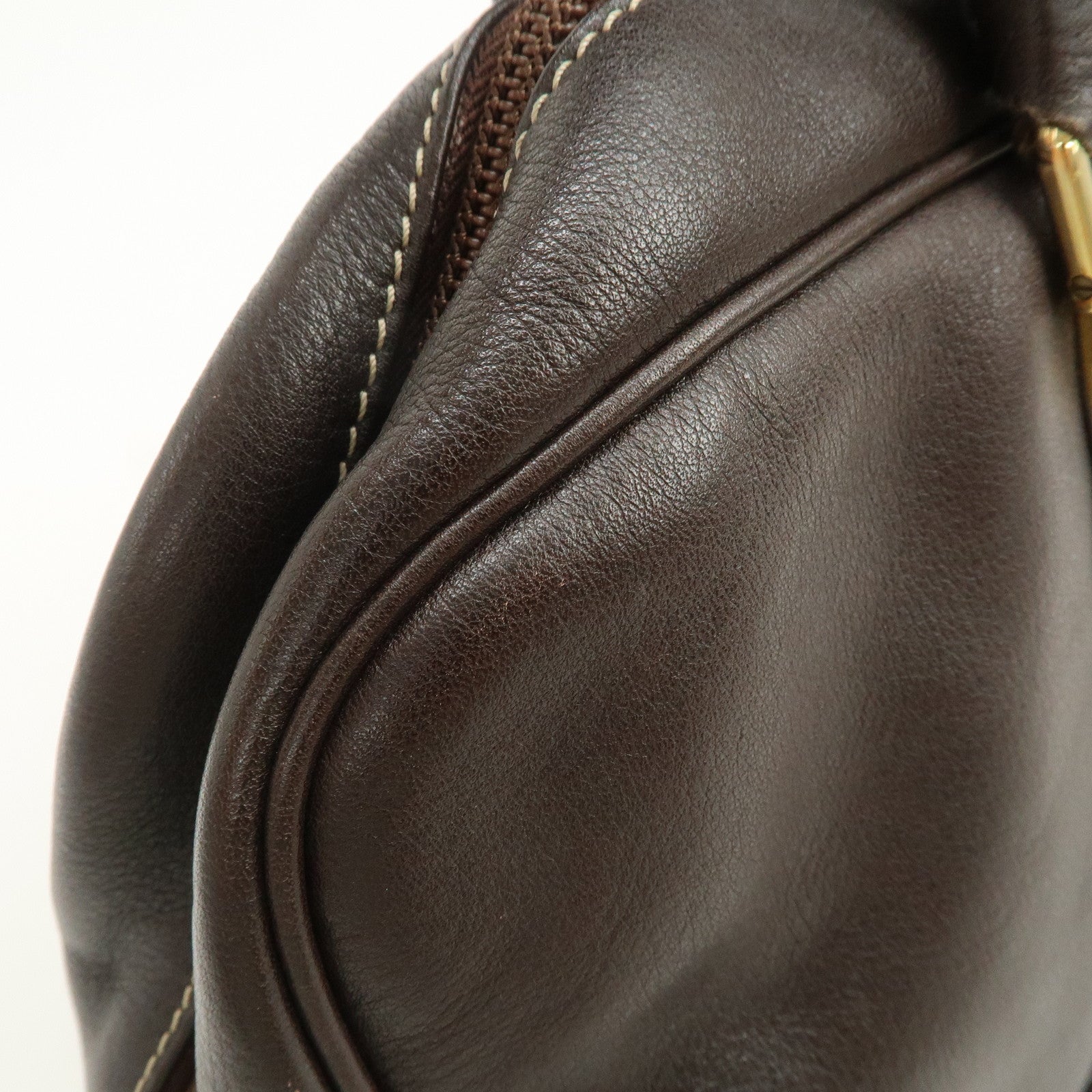 LOEWE Anagram Leather Boston Bag Hand Bag Dark Brown