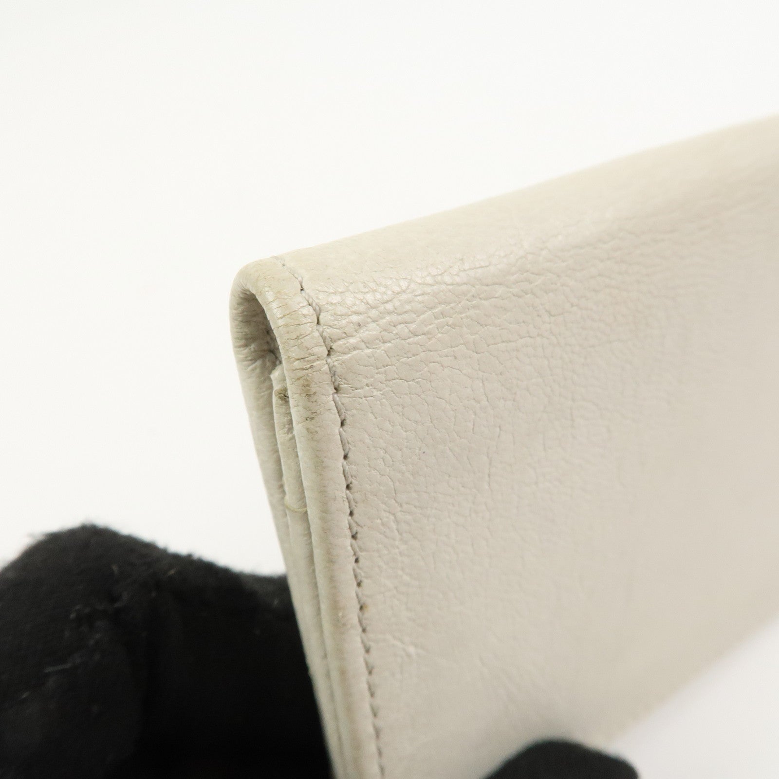 BALENCIAGA Logo Leather Card Case Card Holder Ivory 253050