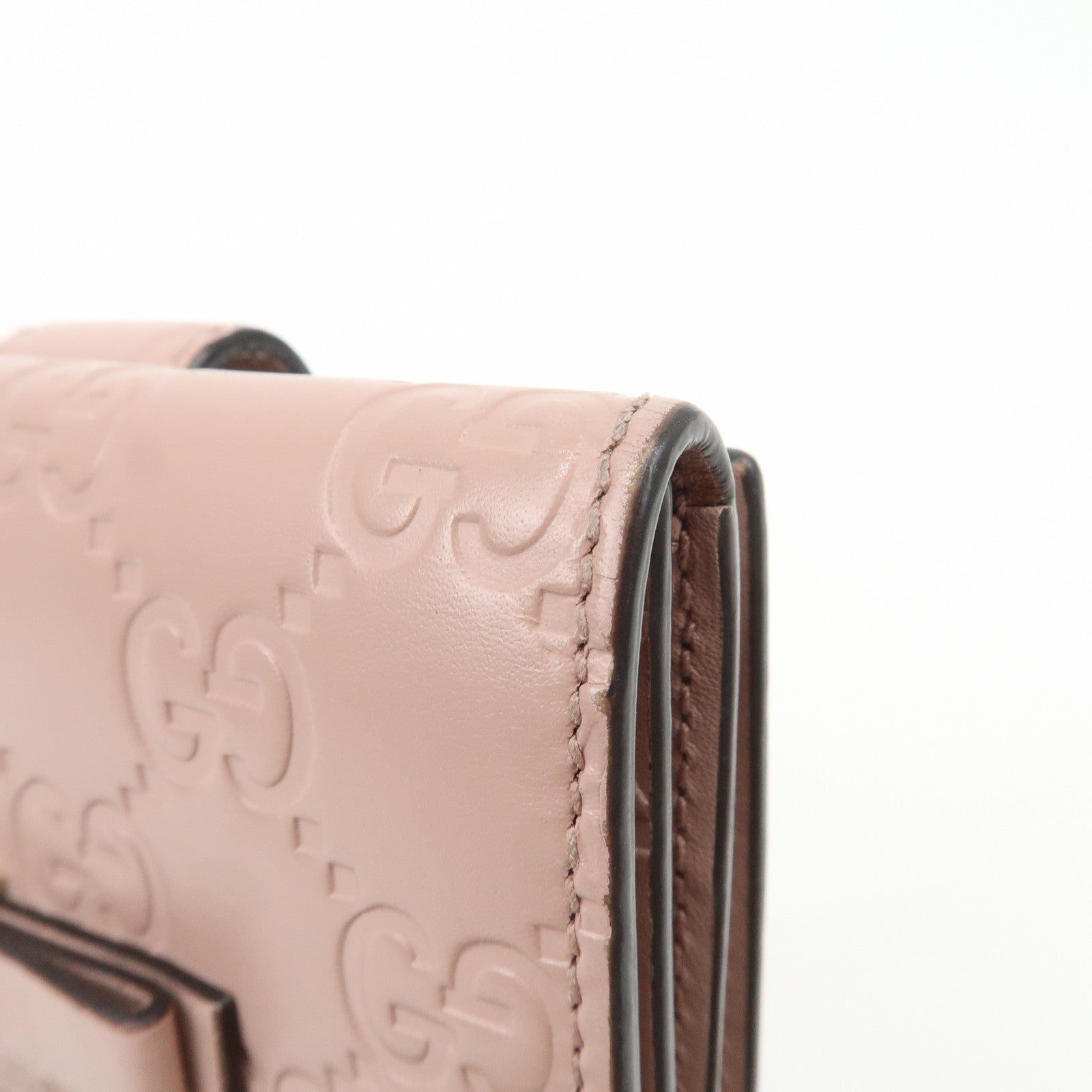 GUCCI Guccissima Leather Bi-Fold Compact Wallet Pink 406925