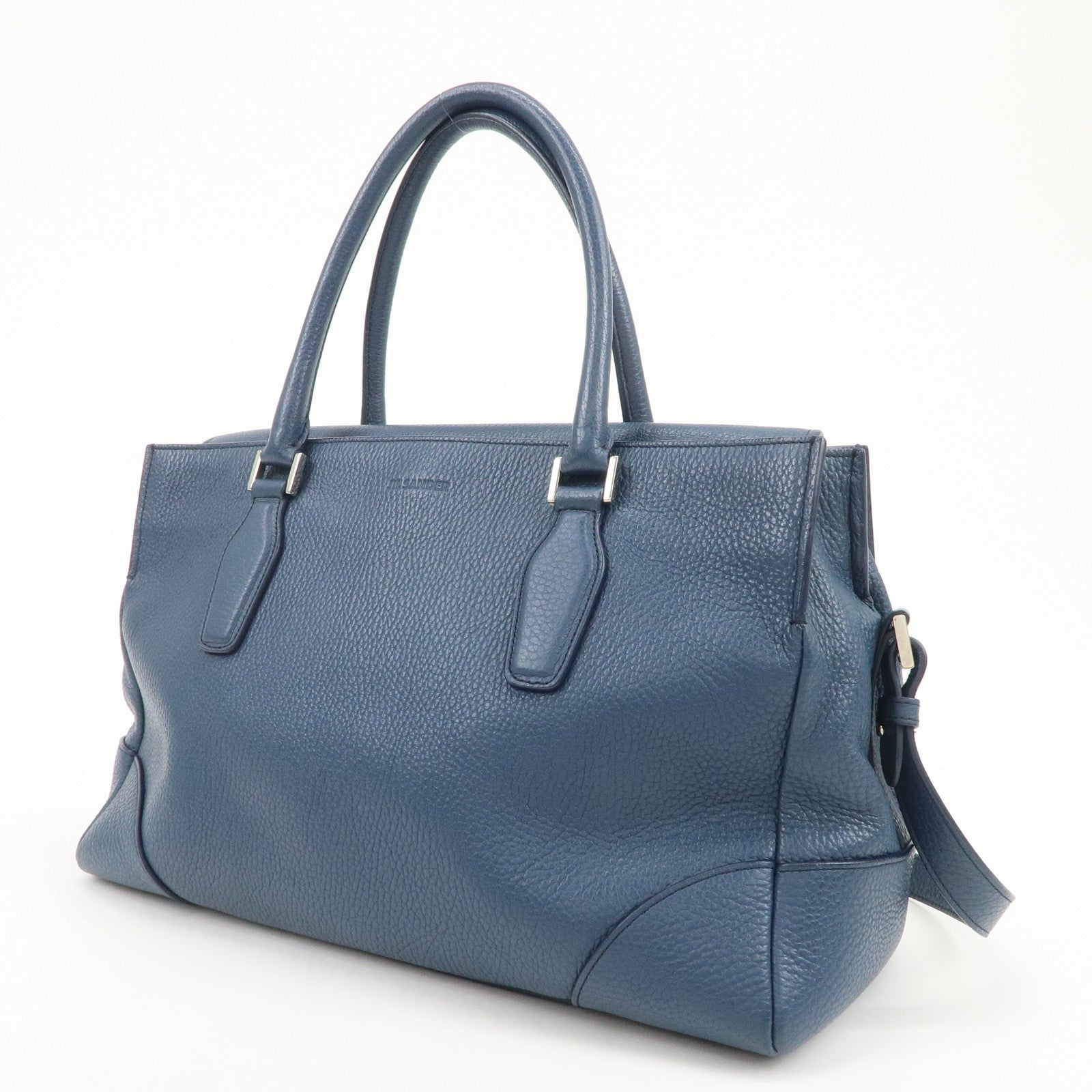 JIL SANDER Logo Leather 2WAY Bag Hand Bag Shoulder Bag Navy