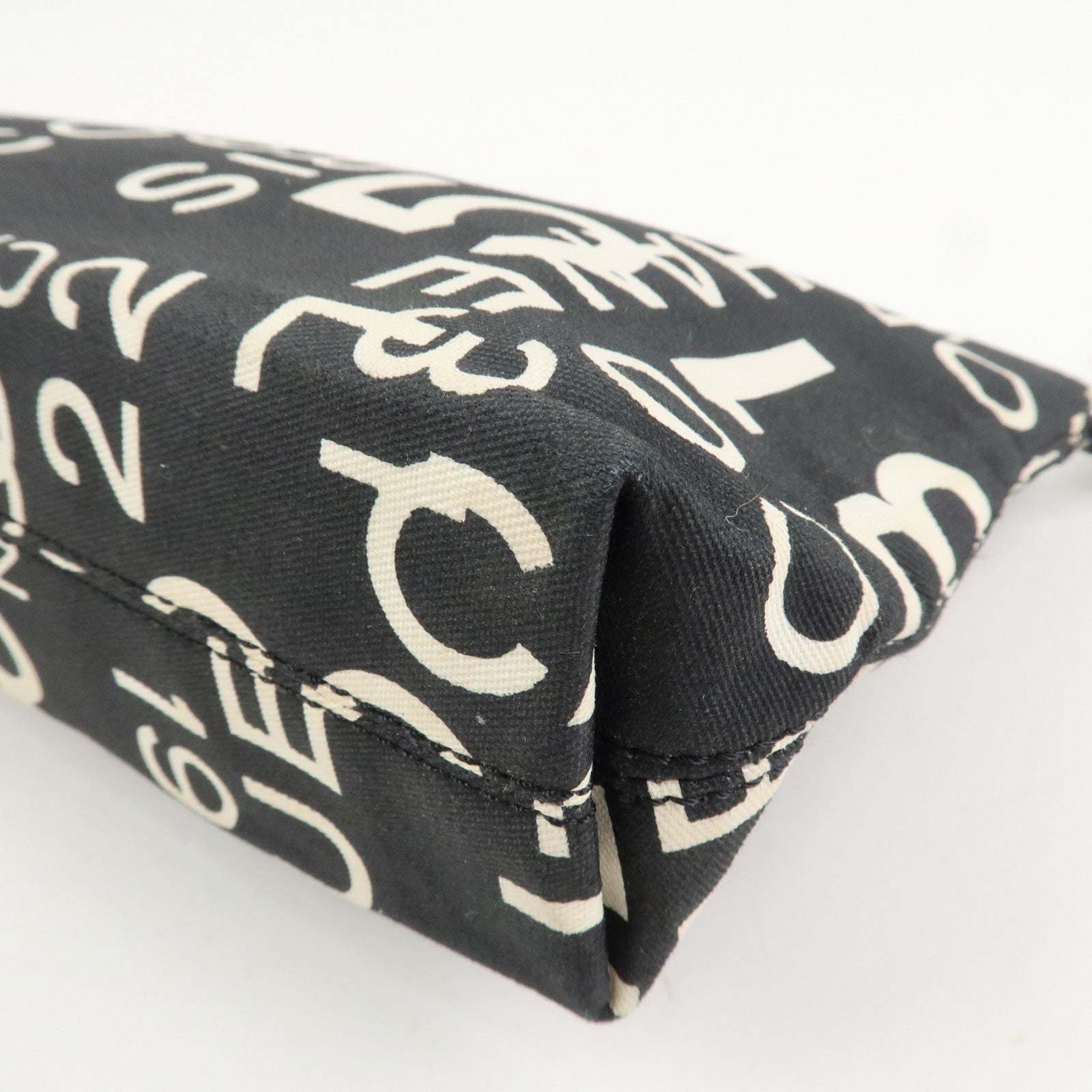 CHANEL By Sea Line Canvas Clutch Bag Cosmetic Pouch Black White