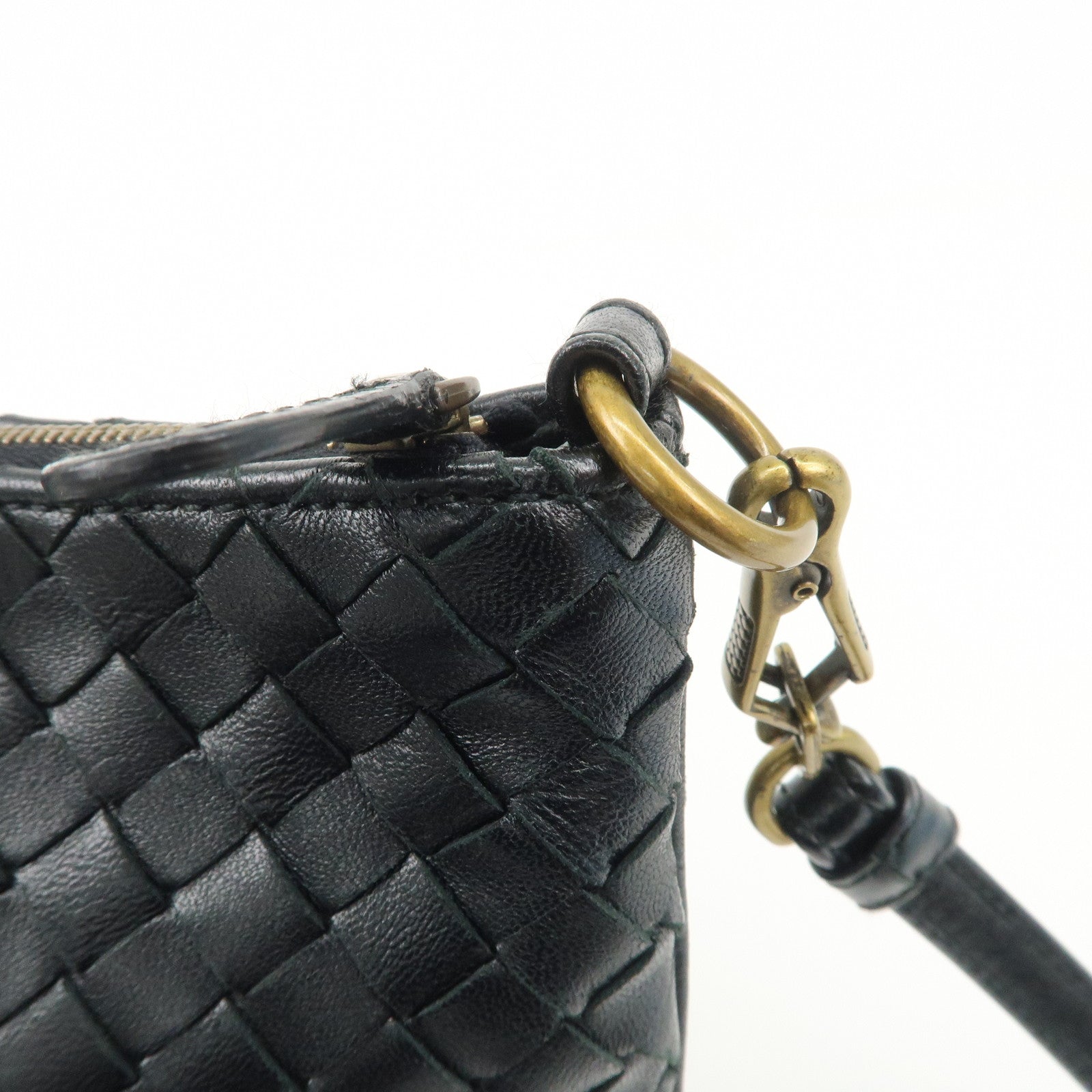 BOTTEGA VENETA Intrecciato Leather Shoulder Bag Black 217981 Used