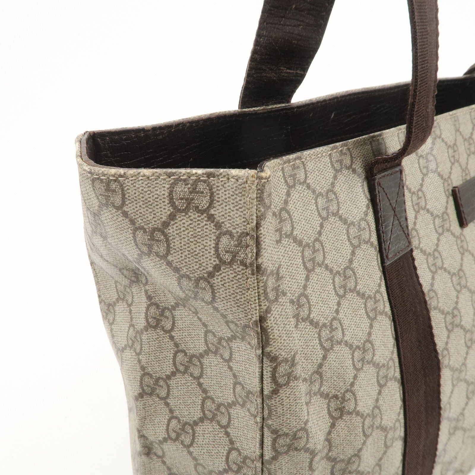 GUCCI GG Supreme Canvas Leather Tote Bag Shoulder Bag Brown 141624