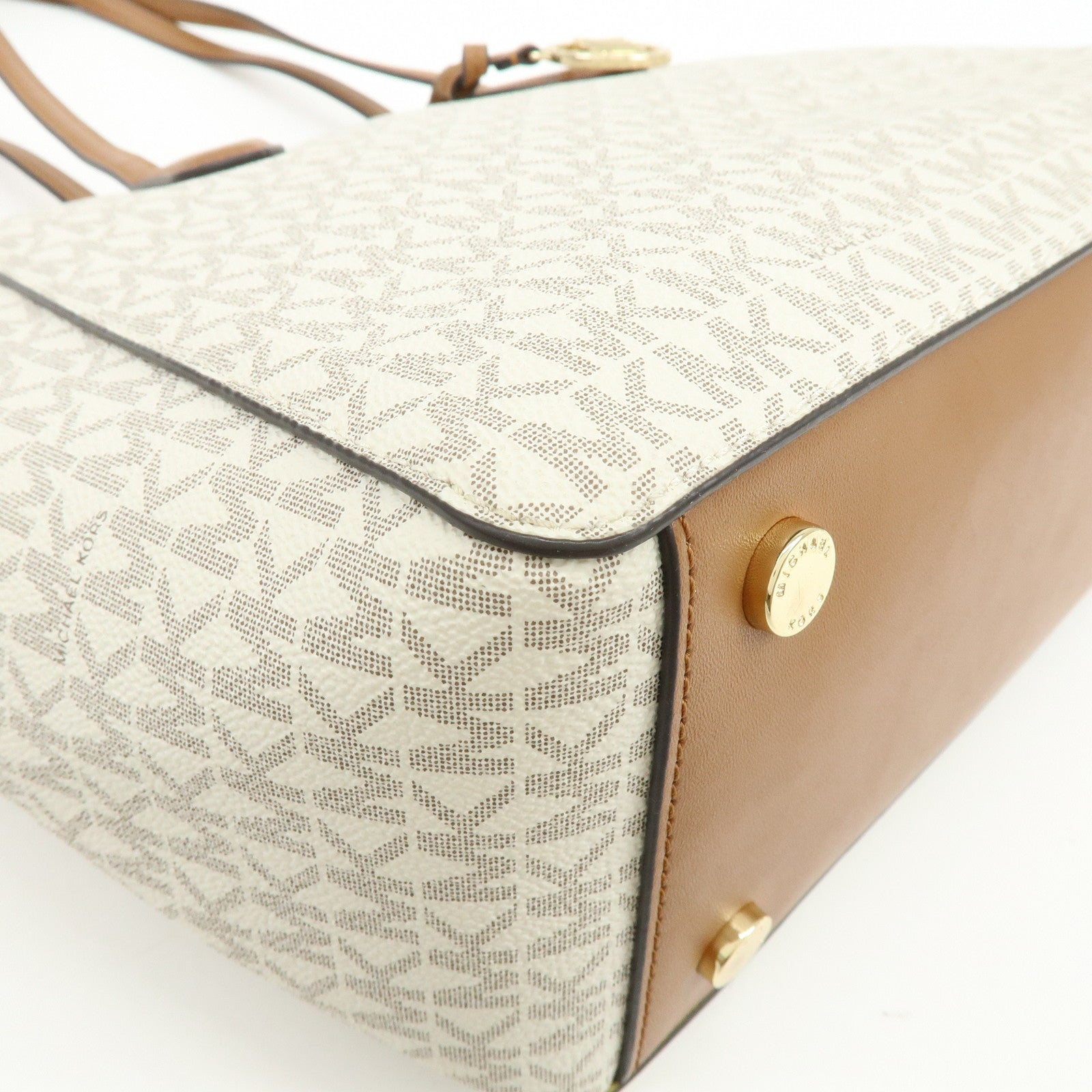 MICHAEL KORS MK Signature PVC Leather Shoulder Bag Ivory Brown