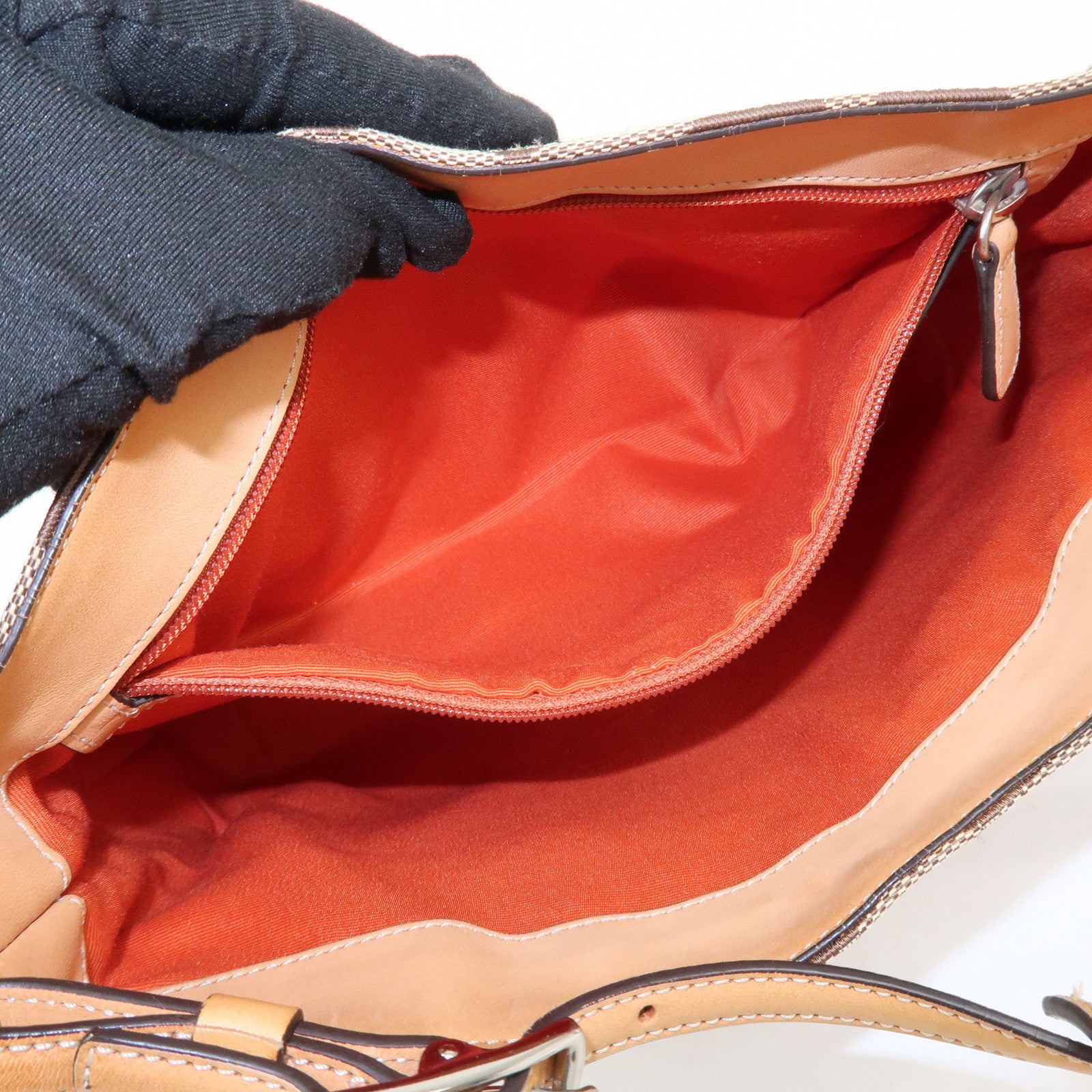 COACH Set Of 2 Canvas Leather Shoulder Bag Hand Bag Brown Beige