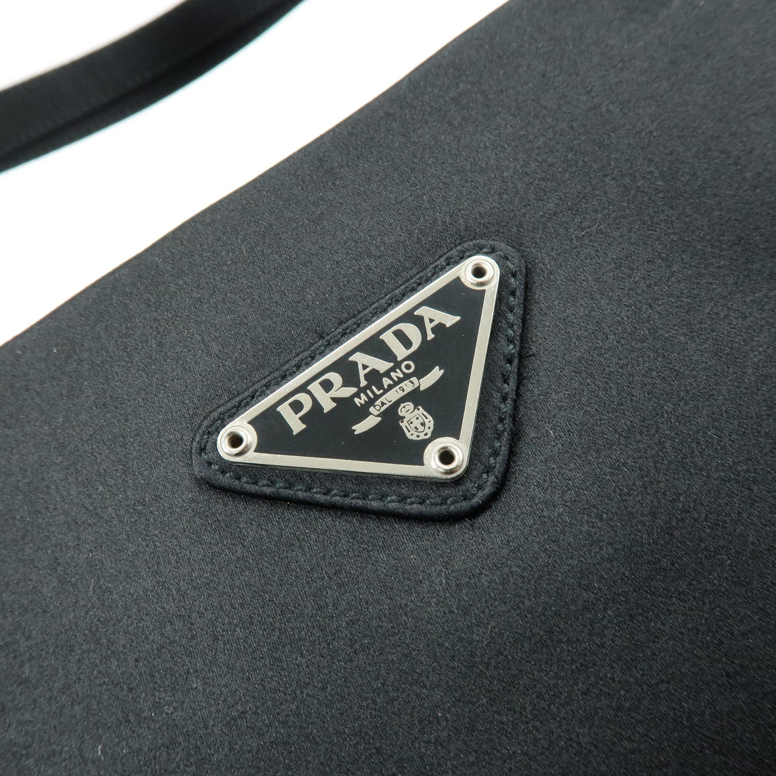 PRADA Triangle Logo Satin Tote Bag Hand Bag Black