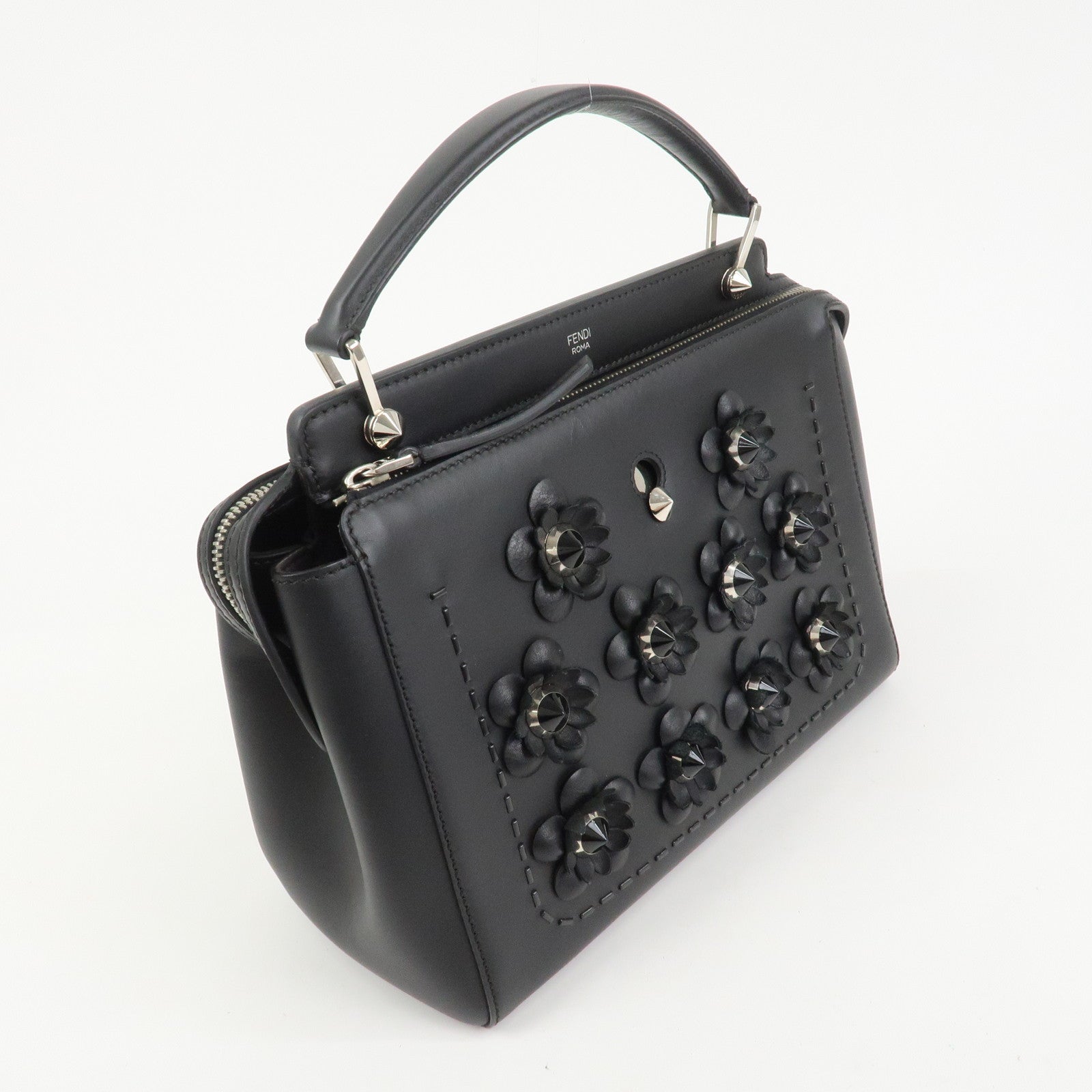 FENDI Dotcom Leather 2WAY Bag Hand Bag Shoulder Bag Black 8BN293