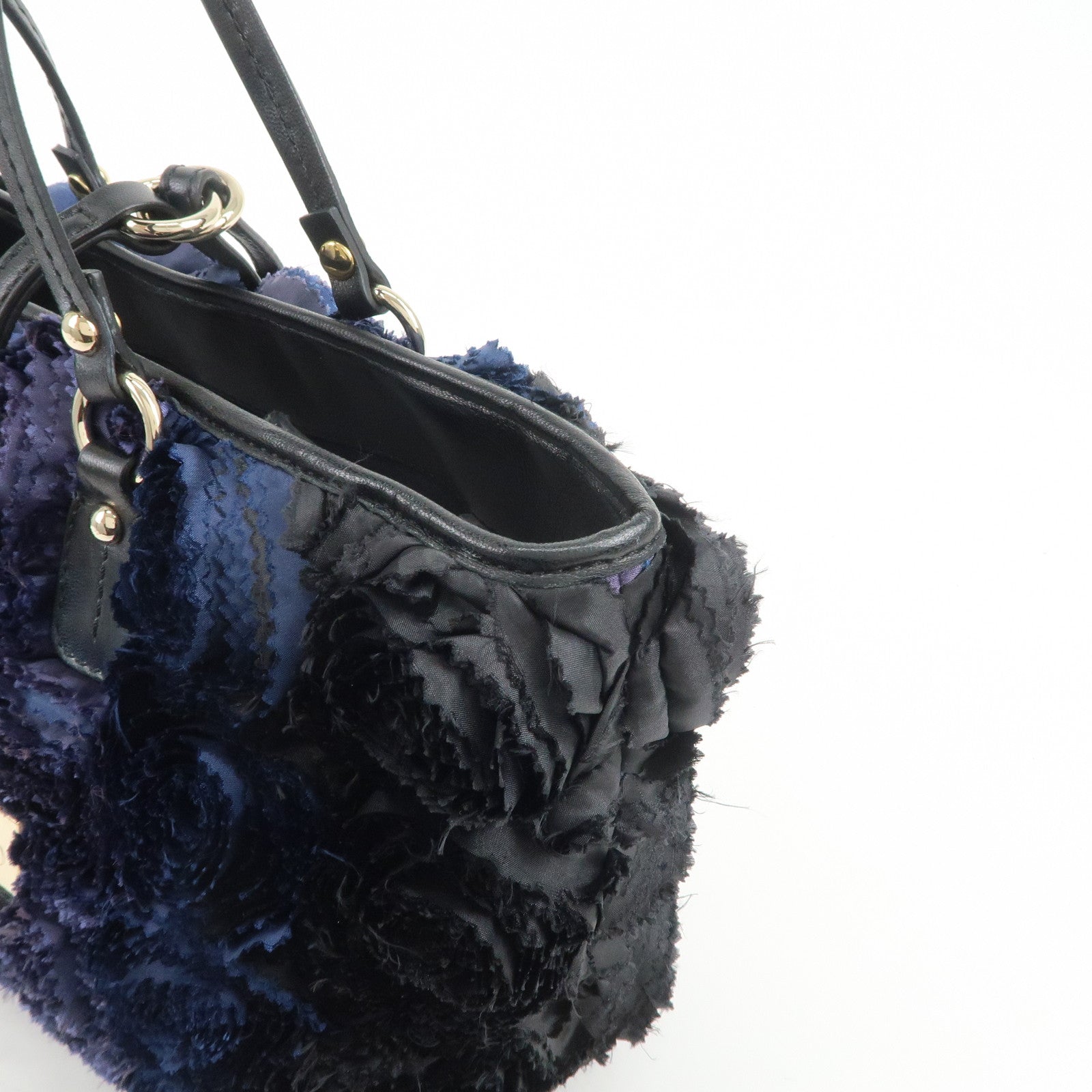 VALENTINO Logo Nylon Leather Hand Bag Navy Gold