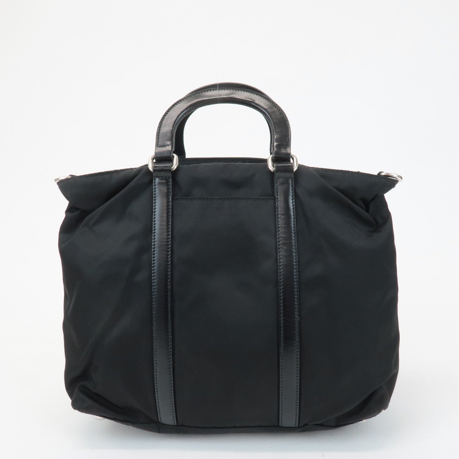 PRADA Triangel Logo Leather Nylon 2Way Bag Tote Bag Black BN1066