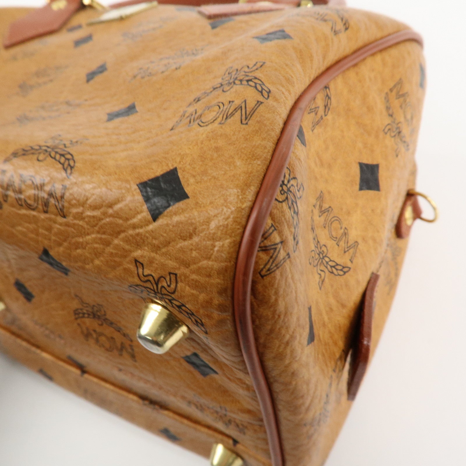 MCM Visetos Leather 2WAY Boston Bag Shoulder Bag Brown Gold HDW Used