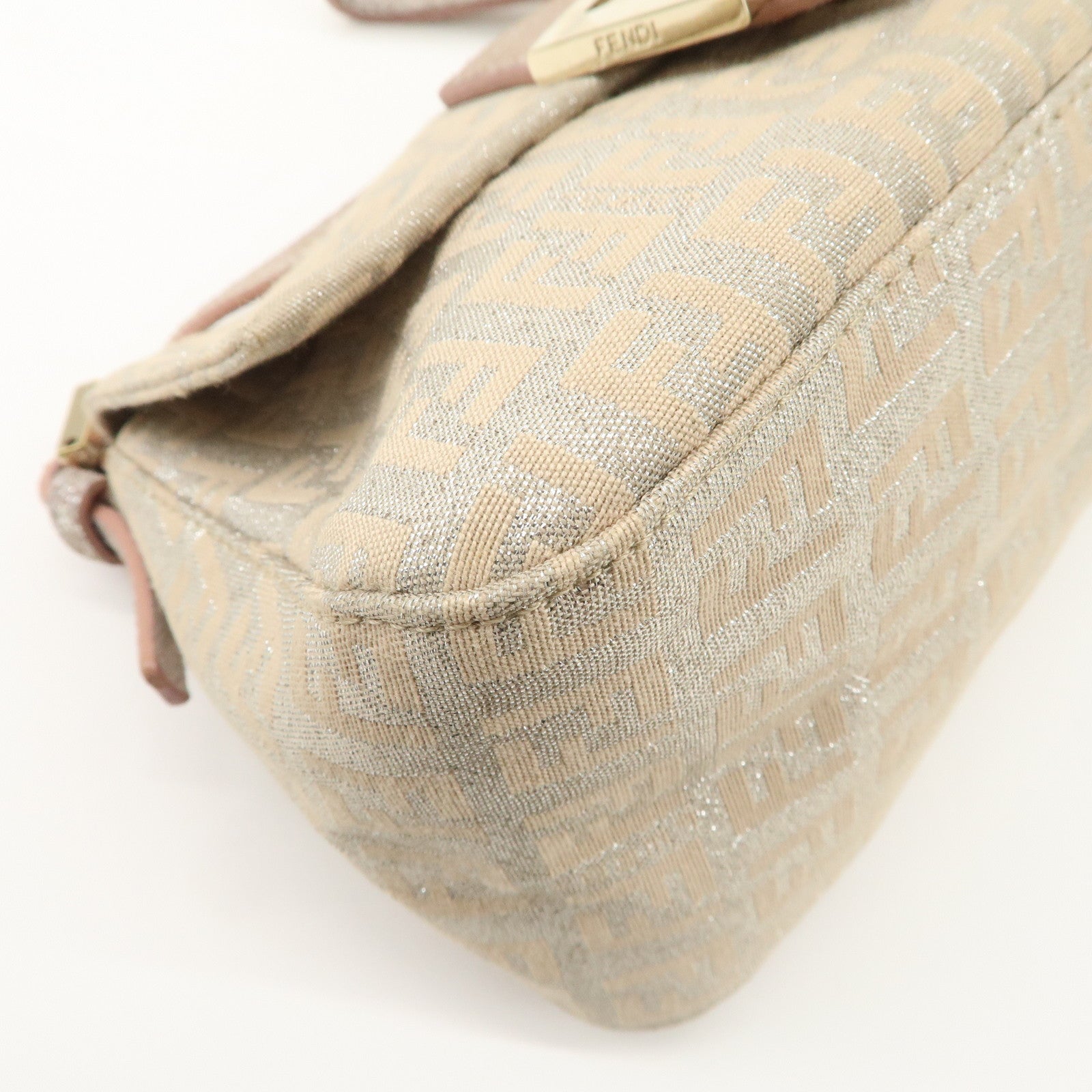 FENDI Mini Mamma Baguette Zucchino Canvas Leather Shoulder Bag 8BR180 Used