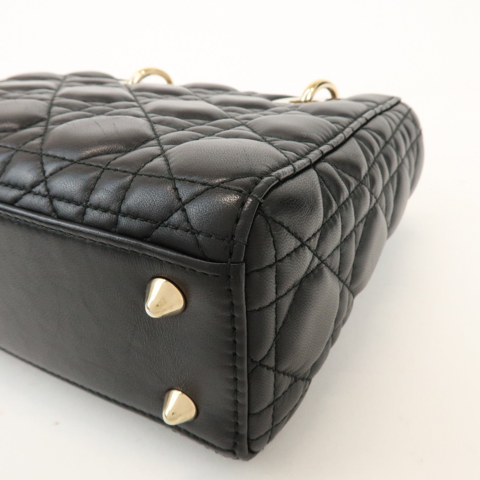 Christian Dior Lady Dior Cannage Lamb Skin 2Way Bag Hand Bag Black