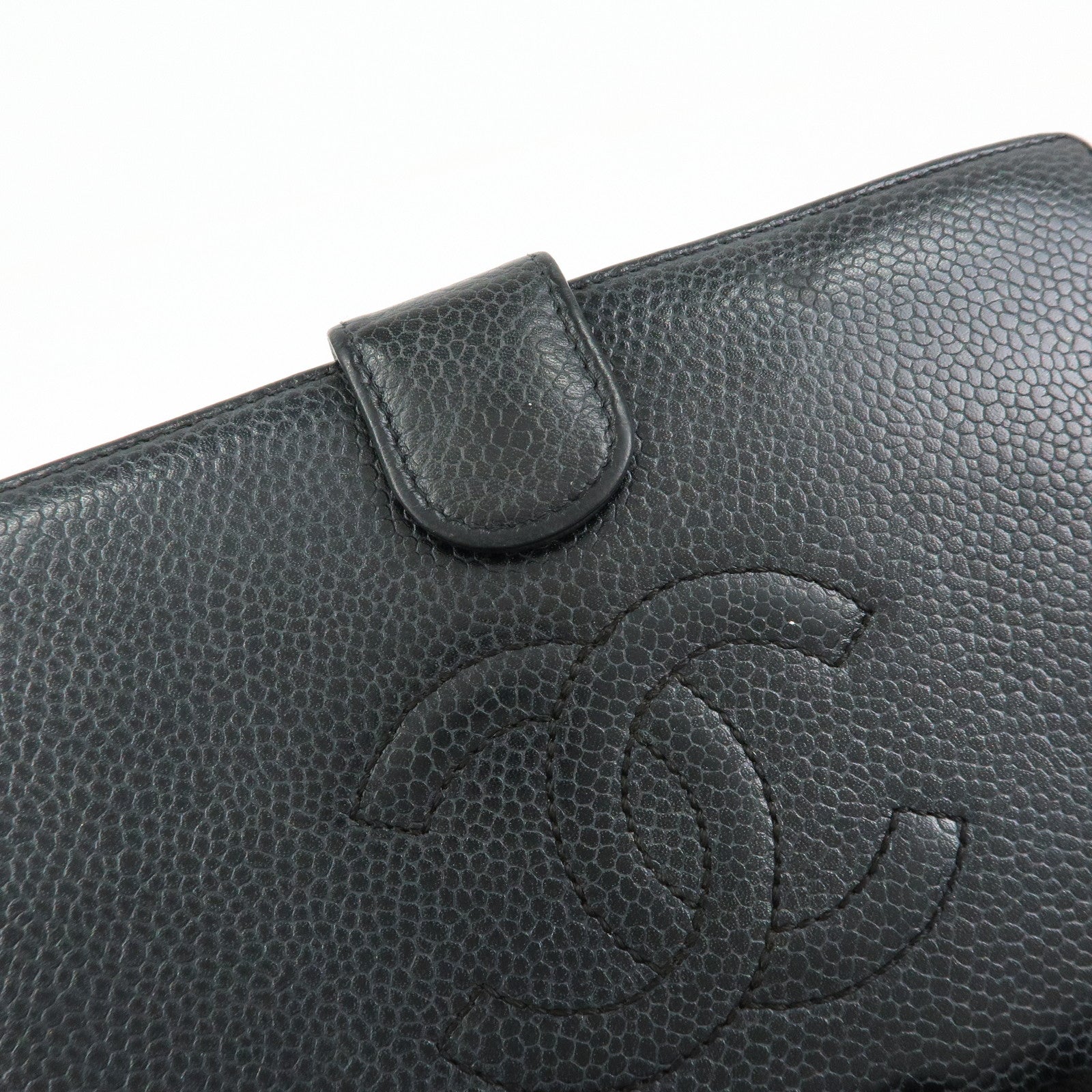 CHANEL COCO Mark Caviarskin Bi-Fold Long Wallet Black A13498