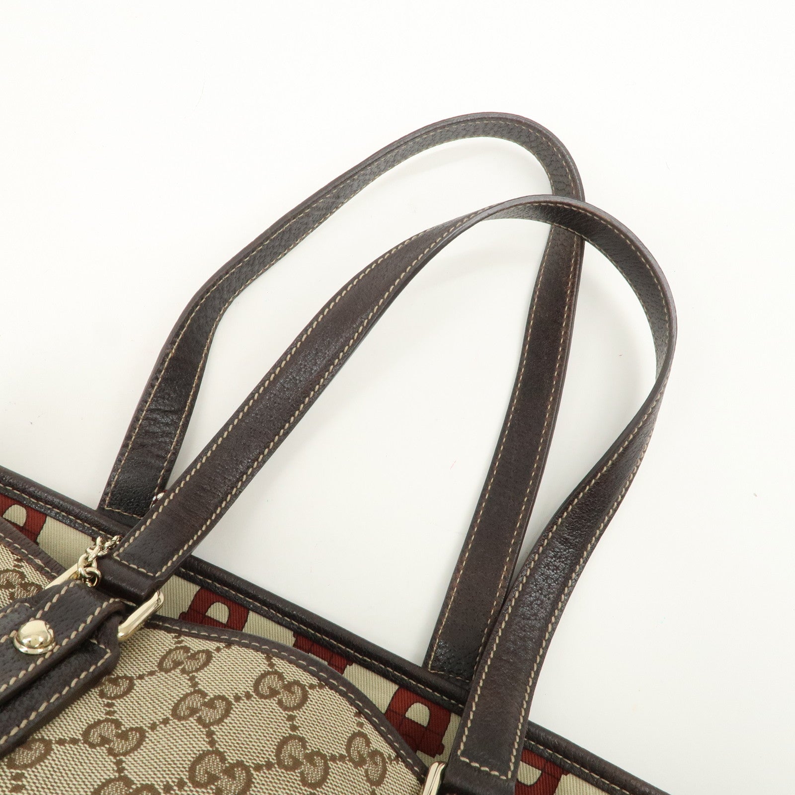 GUCCI GG Monogram Canvas Leather Tote Bag Beige Mushroom 163695