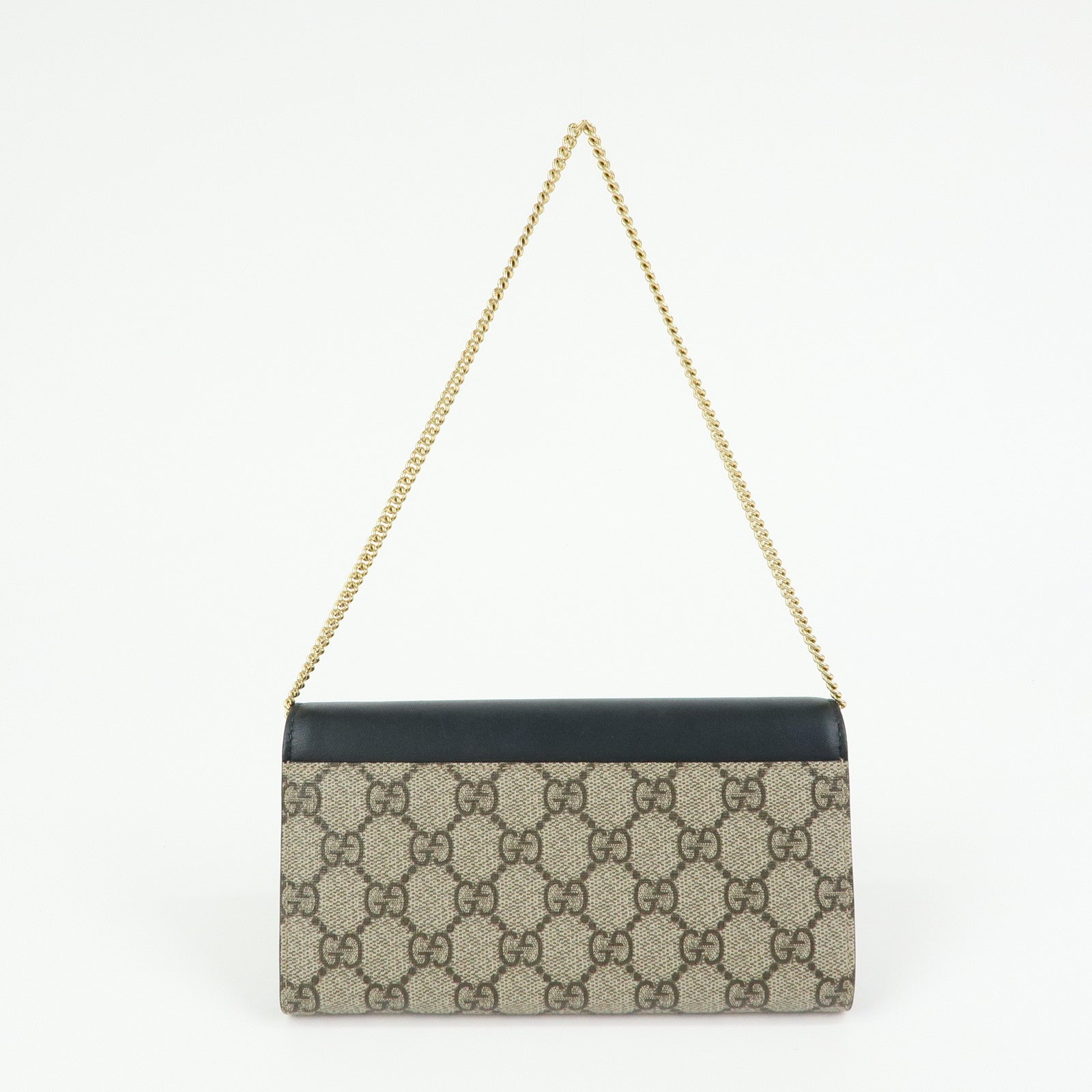GUCCI GG Supreme Leather Chain Long Wallet WOC Beige Black 453506