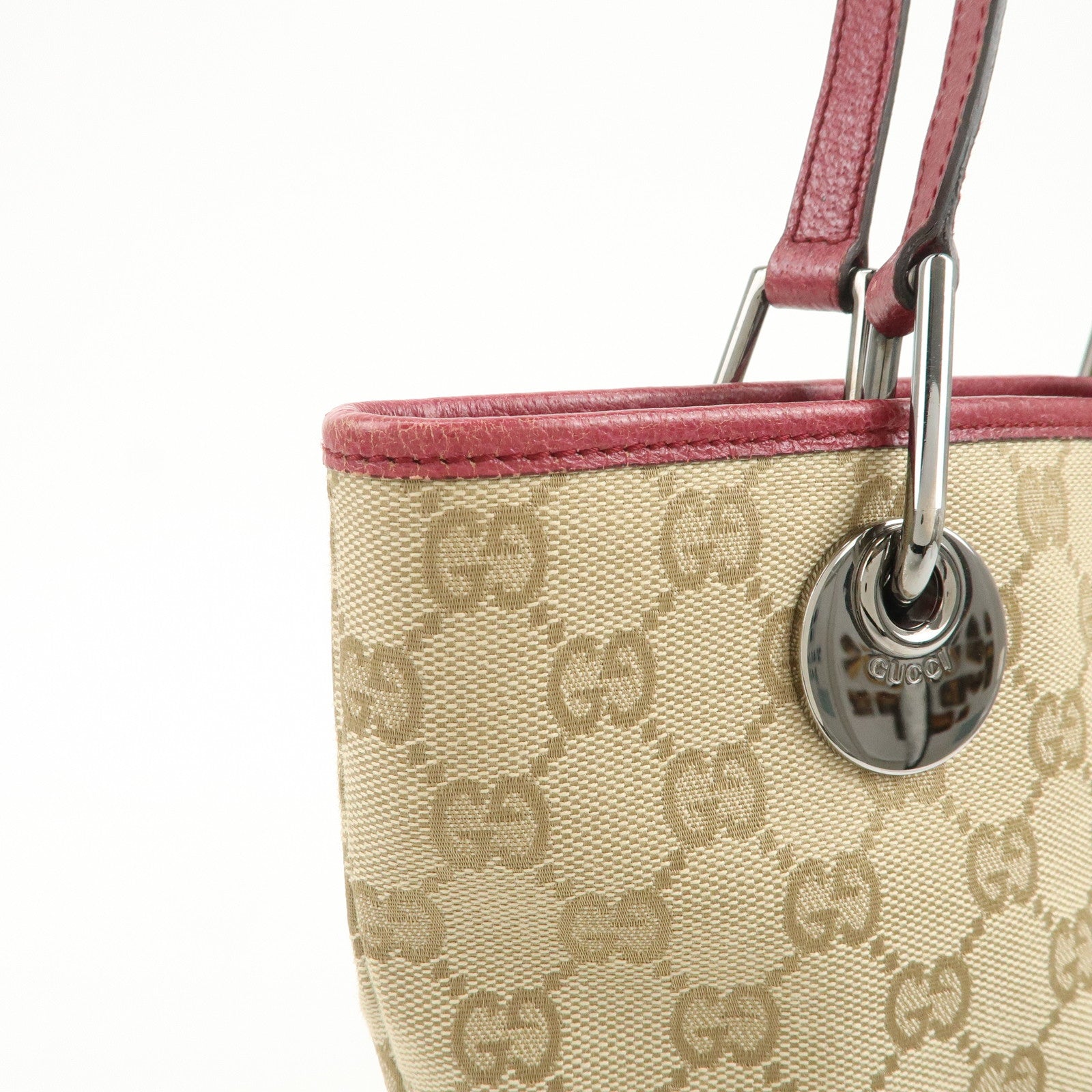 GUCCI GG Monogram Canvas Leather Tote Bag Hand Bag Beige 120840