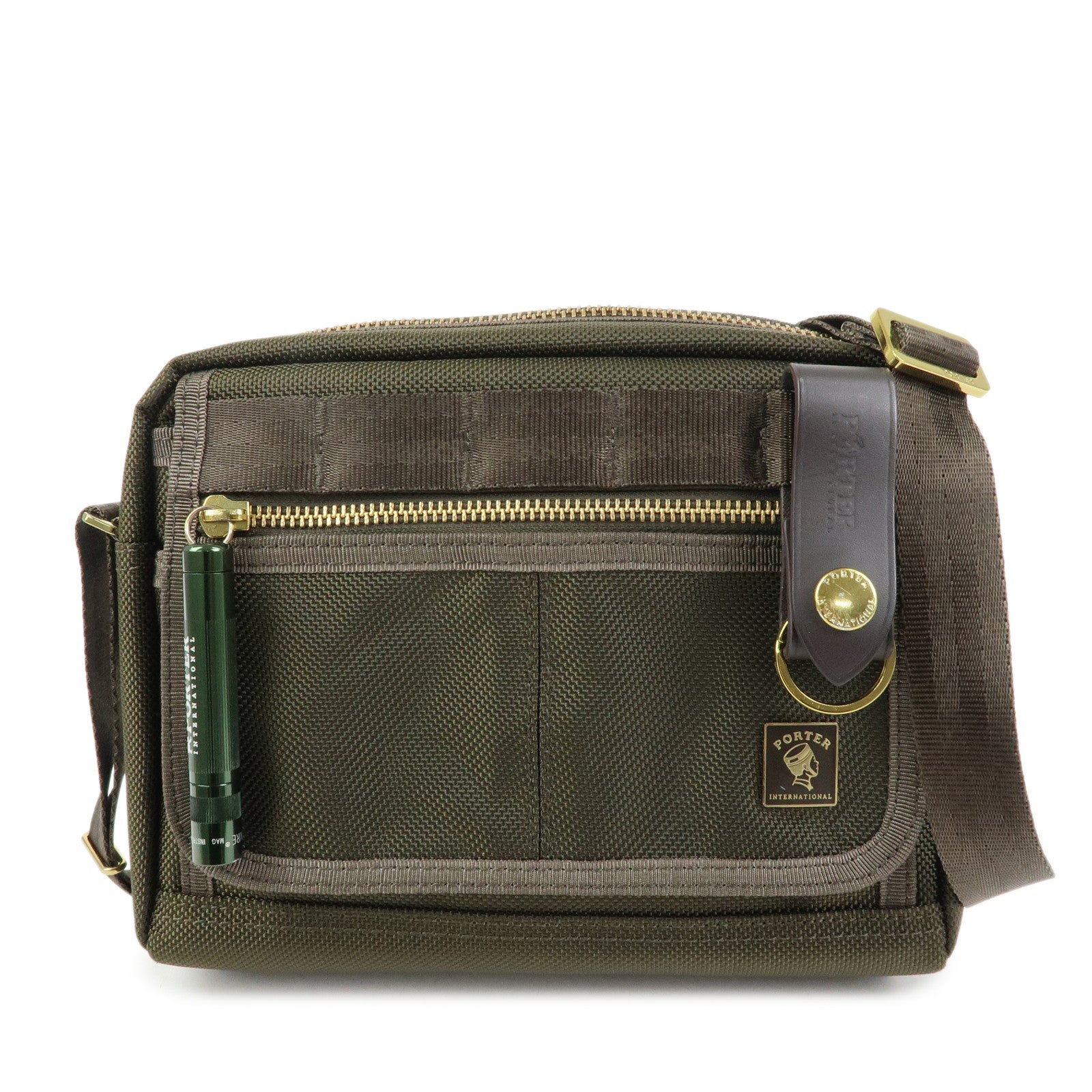 PORTER INTERNATIONAL Nylon Leather Shoulder Bag Crossbody Bag Khaki