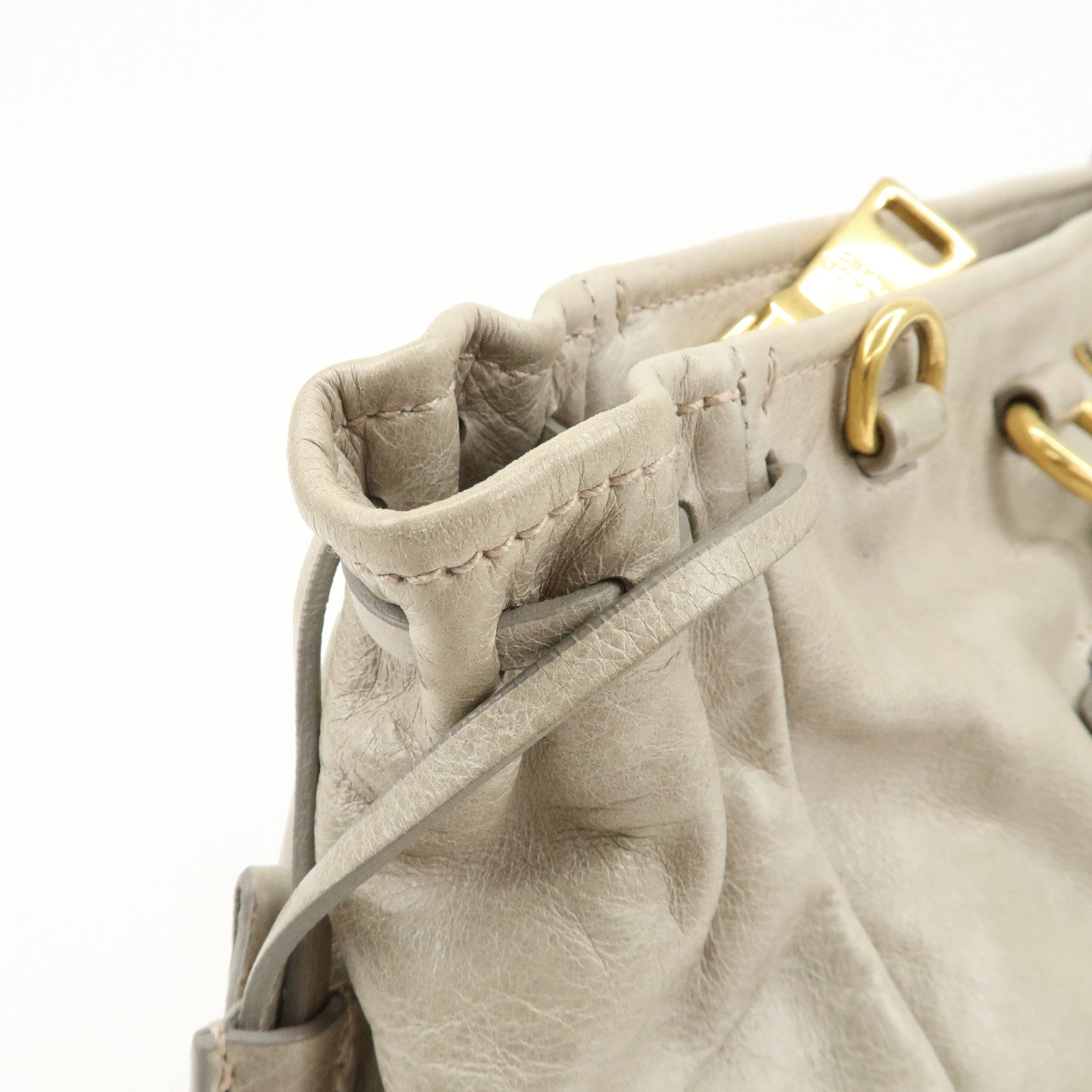 PRADA Triangle Logo VITELLOSHINE Leather 2Way Bag Hand Bag Gray BN1921 Used