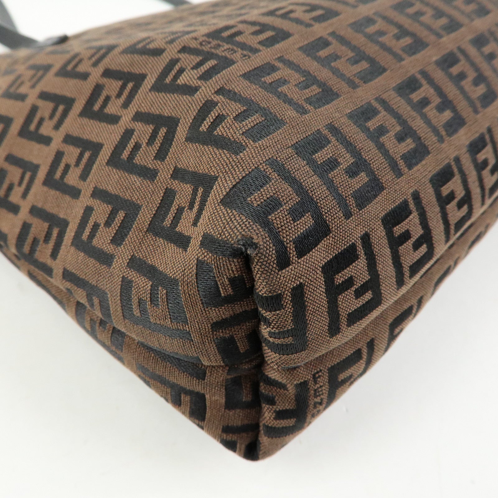FENDI Zucchino Canvas Leather Tote Bag Hand Bag Brown Black 8BH024
