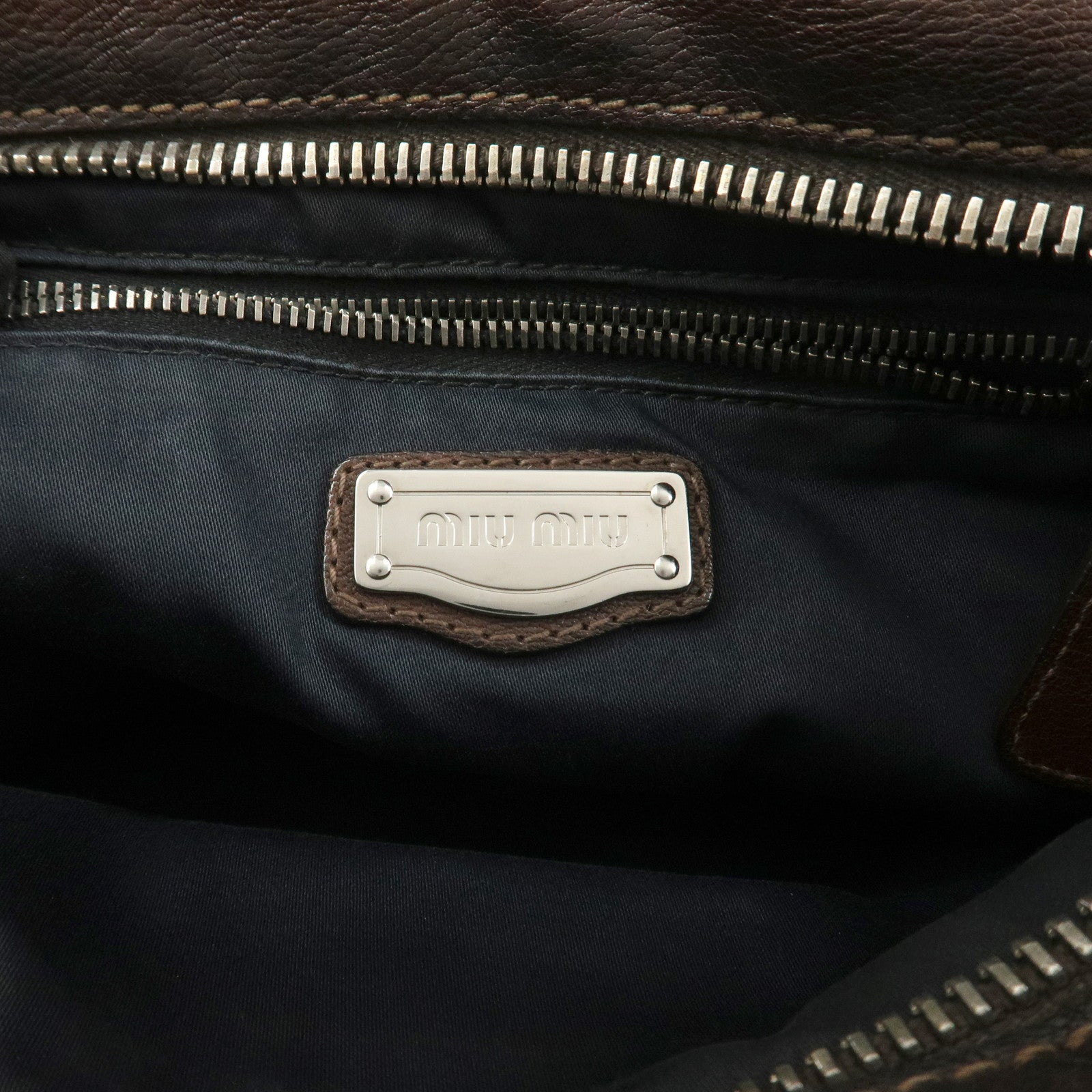 MIU MIU Logo Leather Shoulder Bag Crossbody Bag Brown