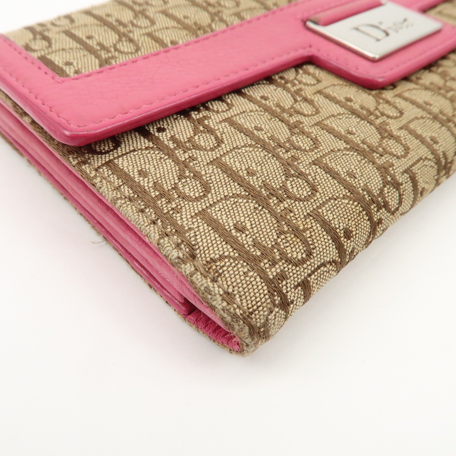 Christian Dior Trotter Street Chic Canvas Leather Long Wallet Pink
