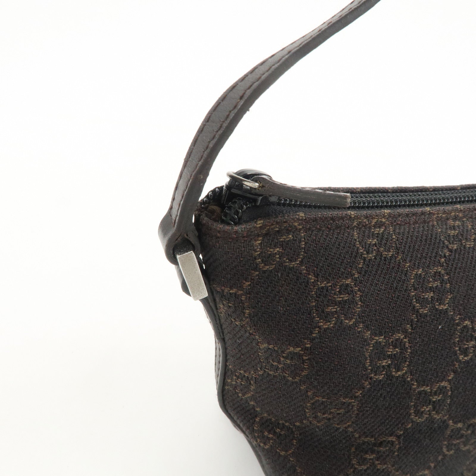 GUCCI Boat Bag GG Denim Togo Leather Hand Bag Dark Brown 07198