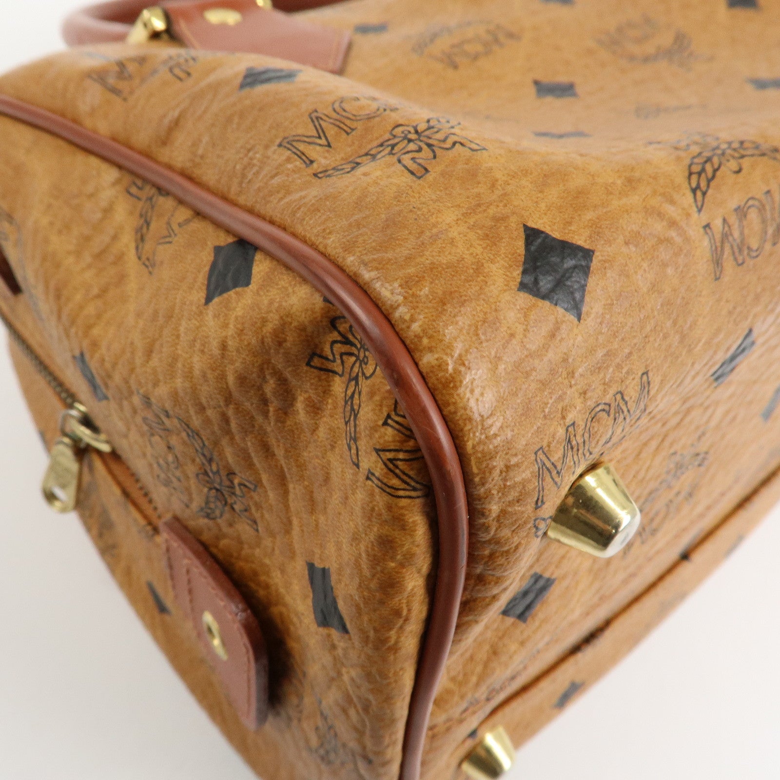 MCM Visetos Leather 2WAY Boston Bag Shoulder Bag Brown Gold HDW Used