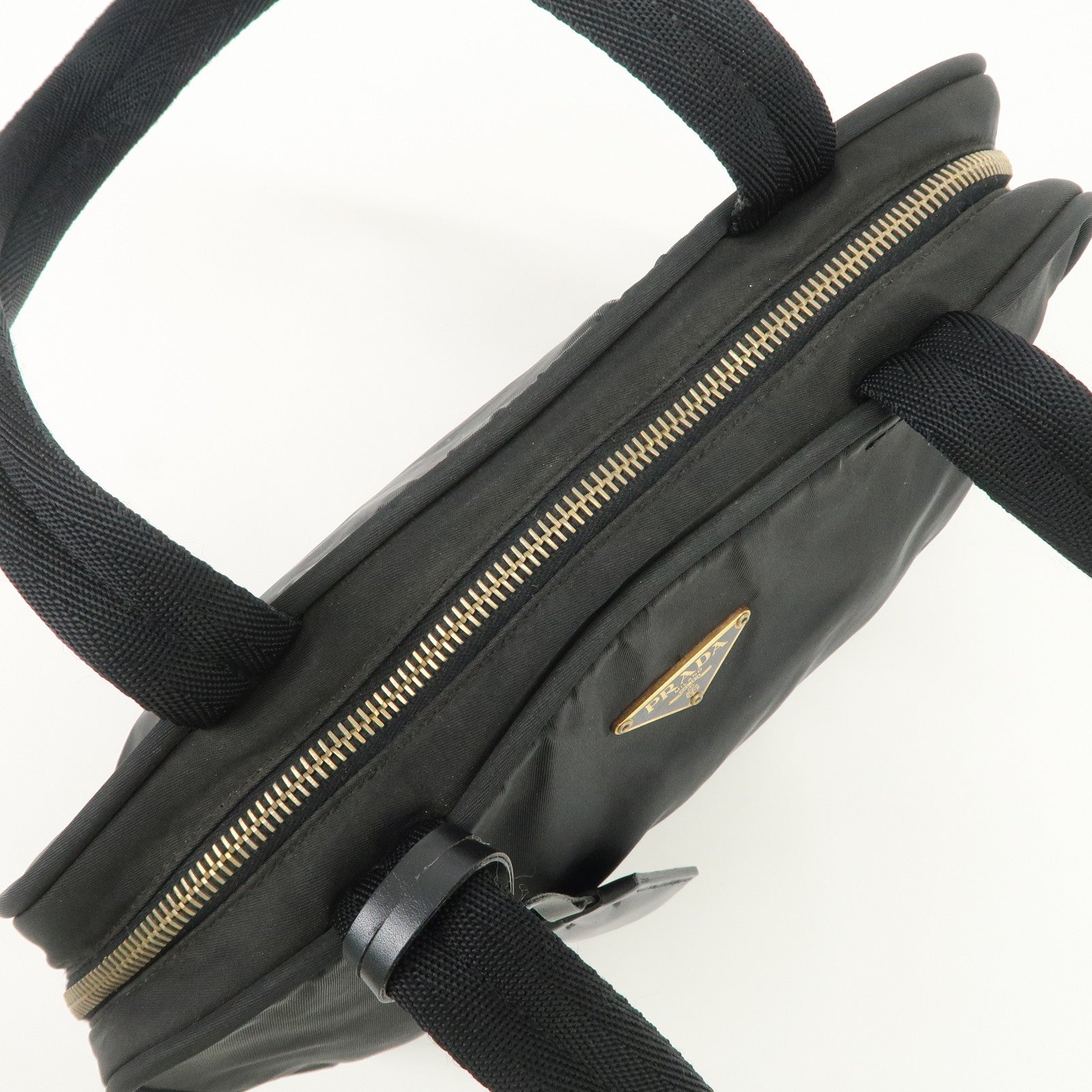 PRADA Triangle Logo Leather Nylon Hand Bag Shoulder Bag Black BR0141 Used