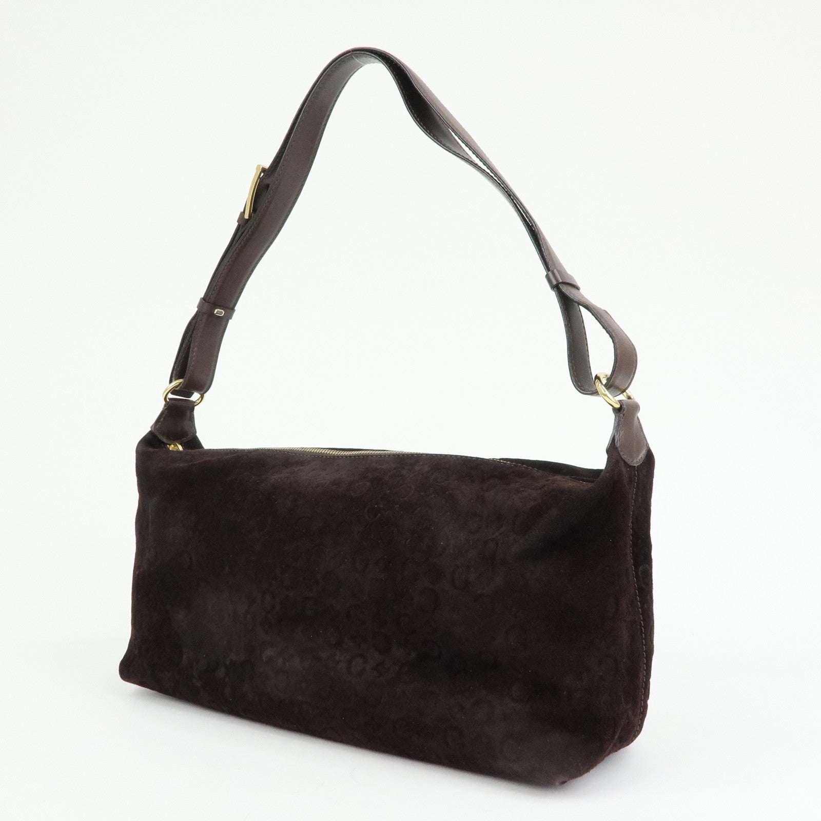 CELINE C Macadam Suede Leather Shoulder Bag Hand Bag Dark Brown