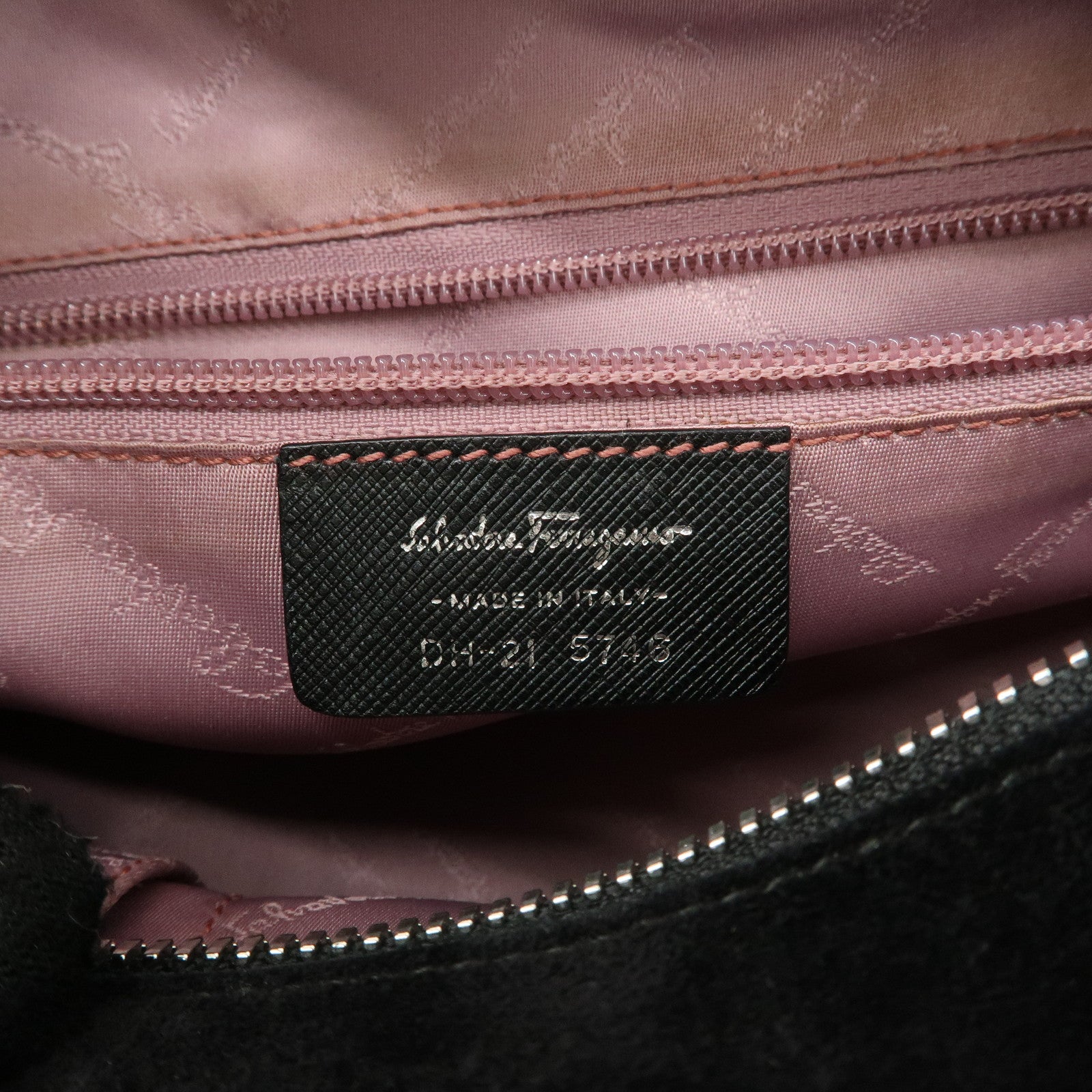 Ferragamo Gancini Leather Suede Hand Bag Black Used