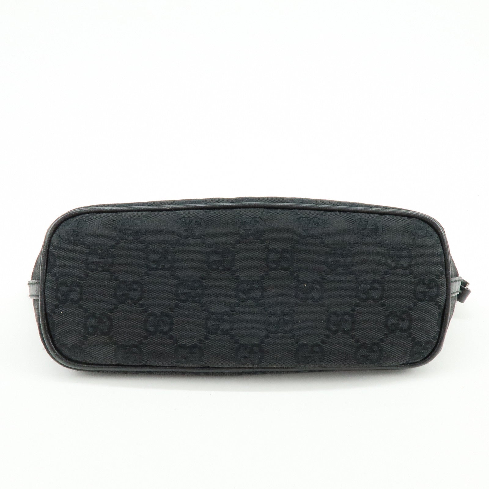 GUCCI Boat Bag GG Canvas Leather Hand Bag Pouch Black 07198