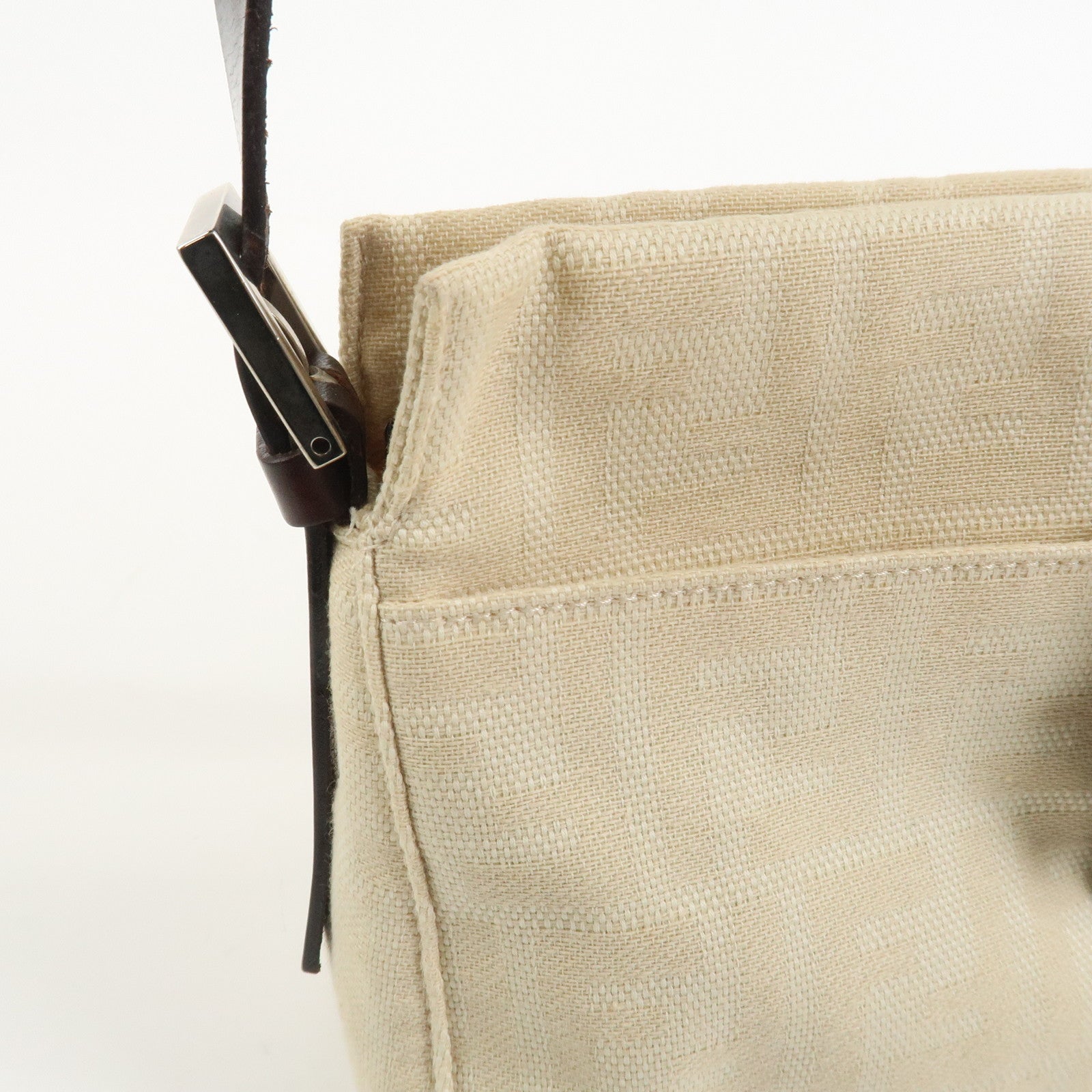 FENDI Zucca Canvas Leather Shoulder Bag Ivory Brown 26566