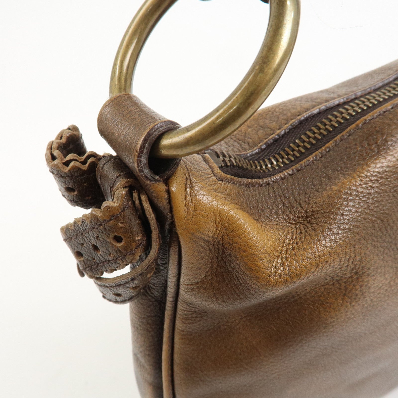 MIU MIU Leather Ribbon Hand Bag Shoulder Bag Dark Brown