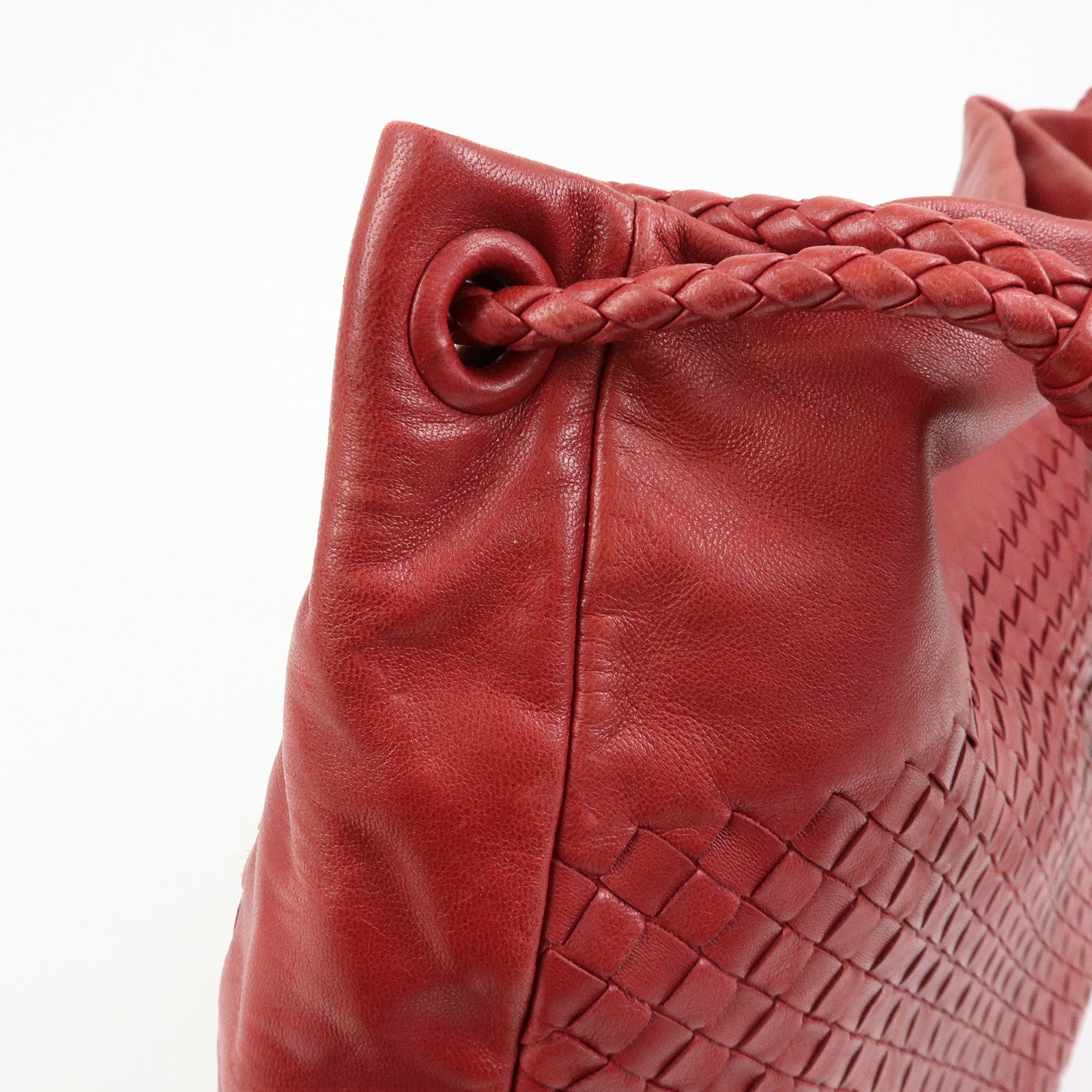 BOTTEGA VENETA Intrecciato Leather Shoulder Bag Red 132369