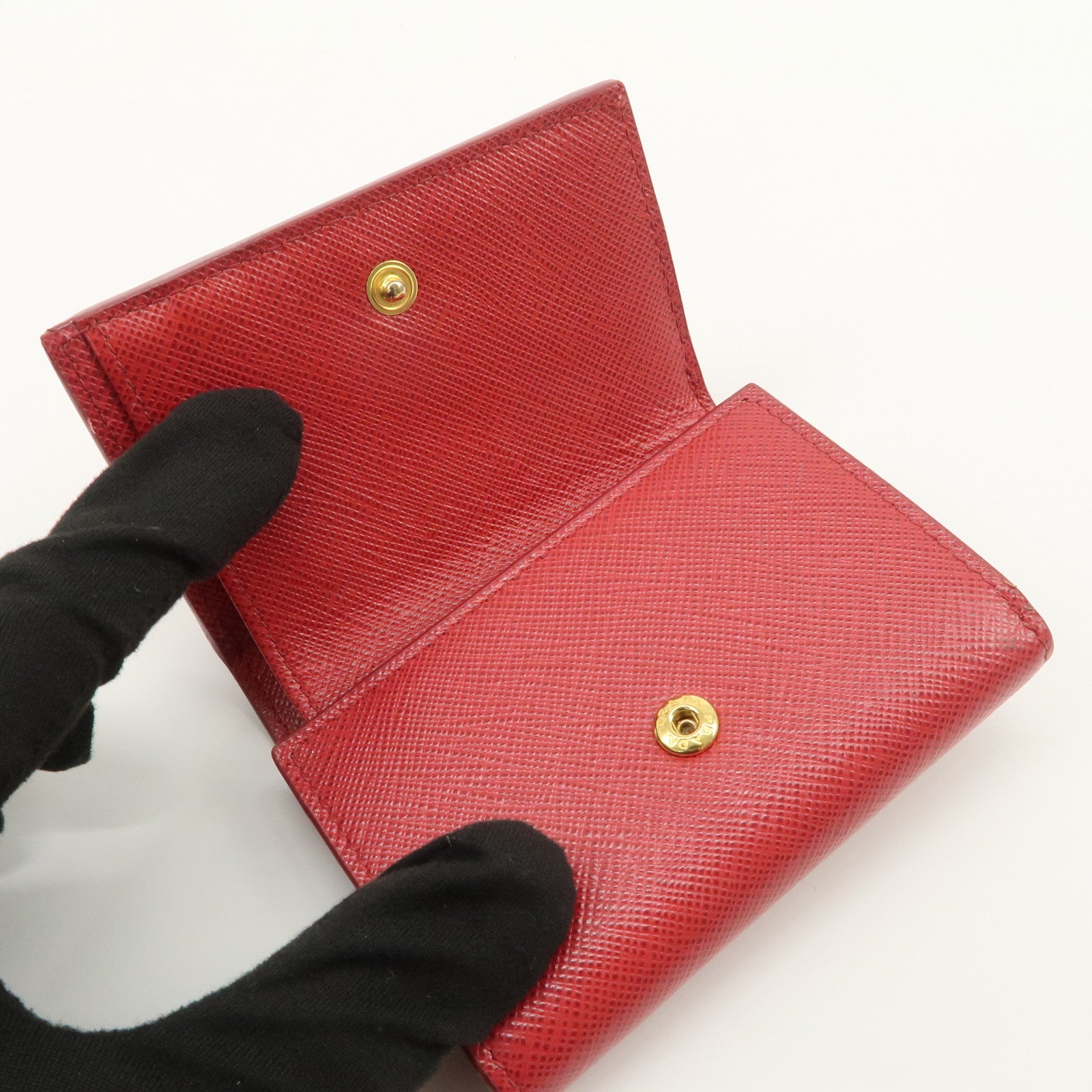 PRADA Saffiano Leather Tri-fold Compact Wallet Red 1MH021