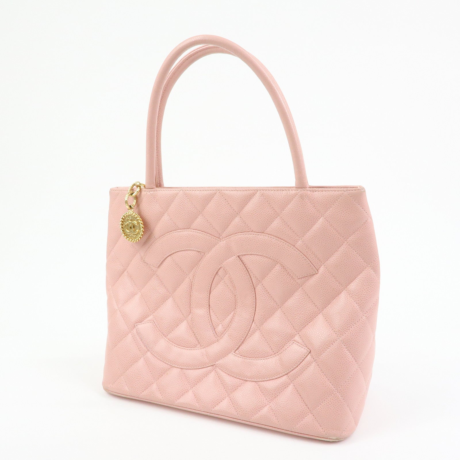 CHANEL COCO Mark Matelasse Caviarskin Medallion Tote Bag A01804