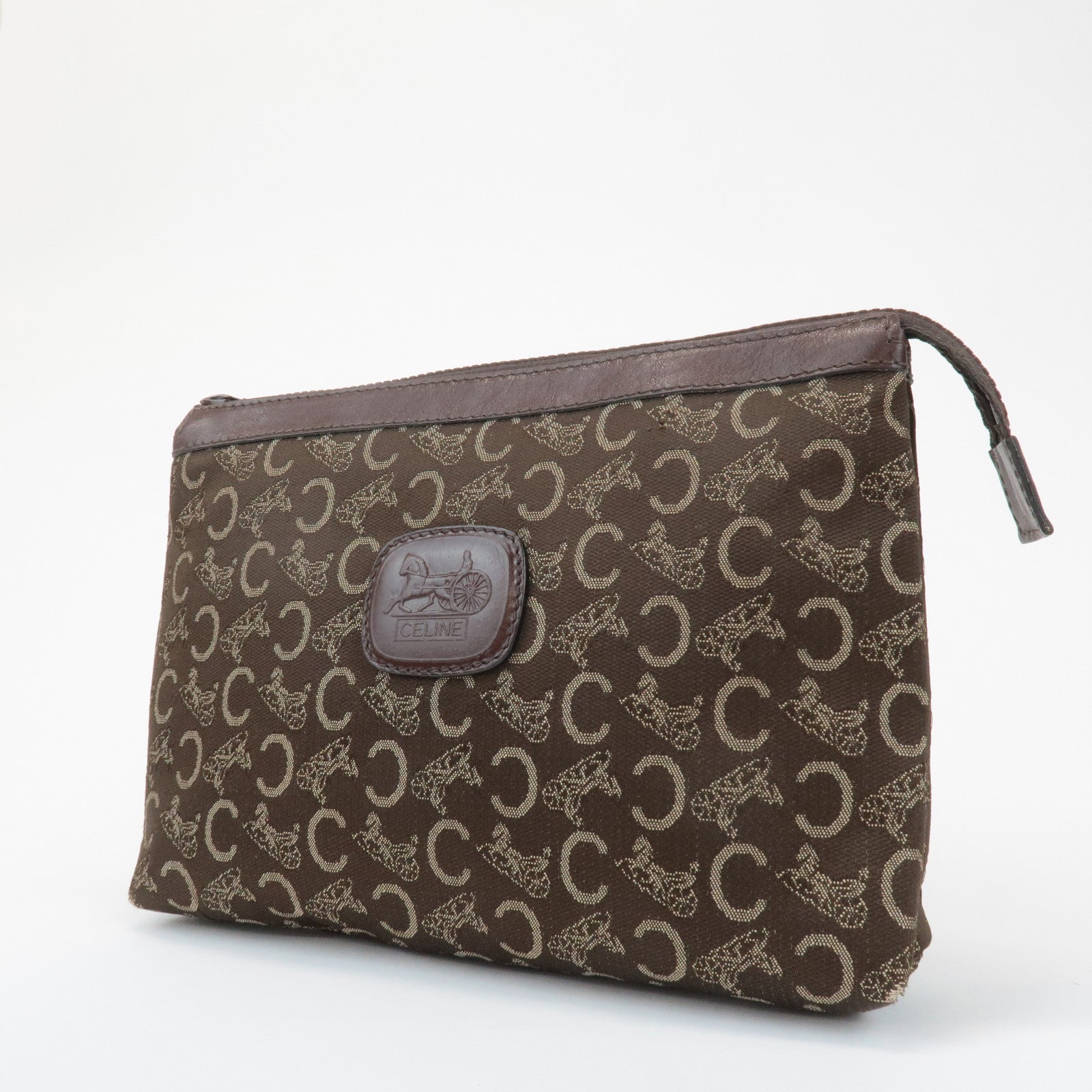 CELINE C Macadam Canvas Leather Pouch Brown