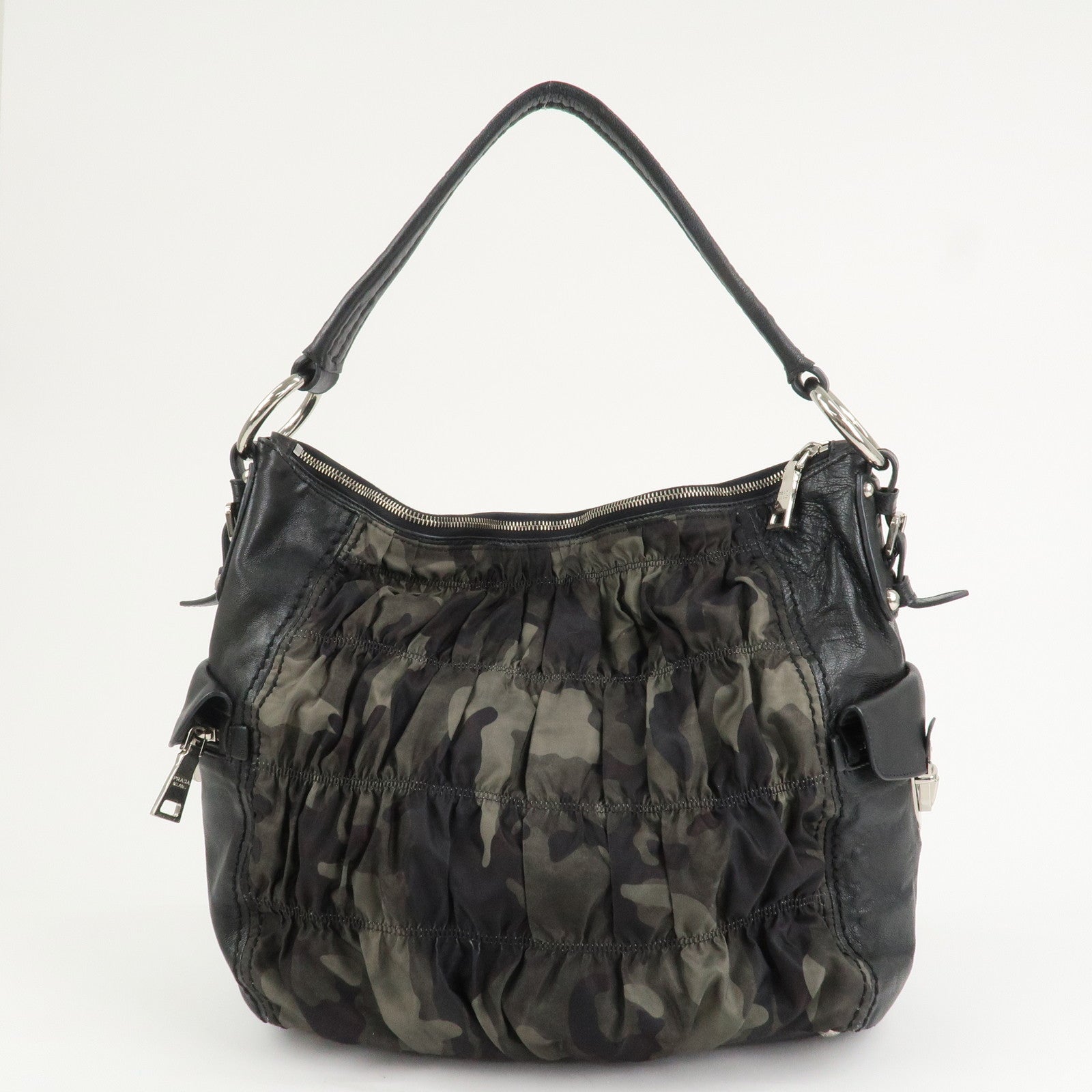 PRADA Logo Nylon Leather Gathered 2Way Shoulder Hand Bag BN4586