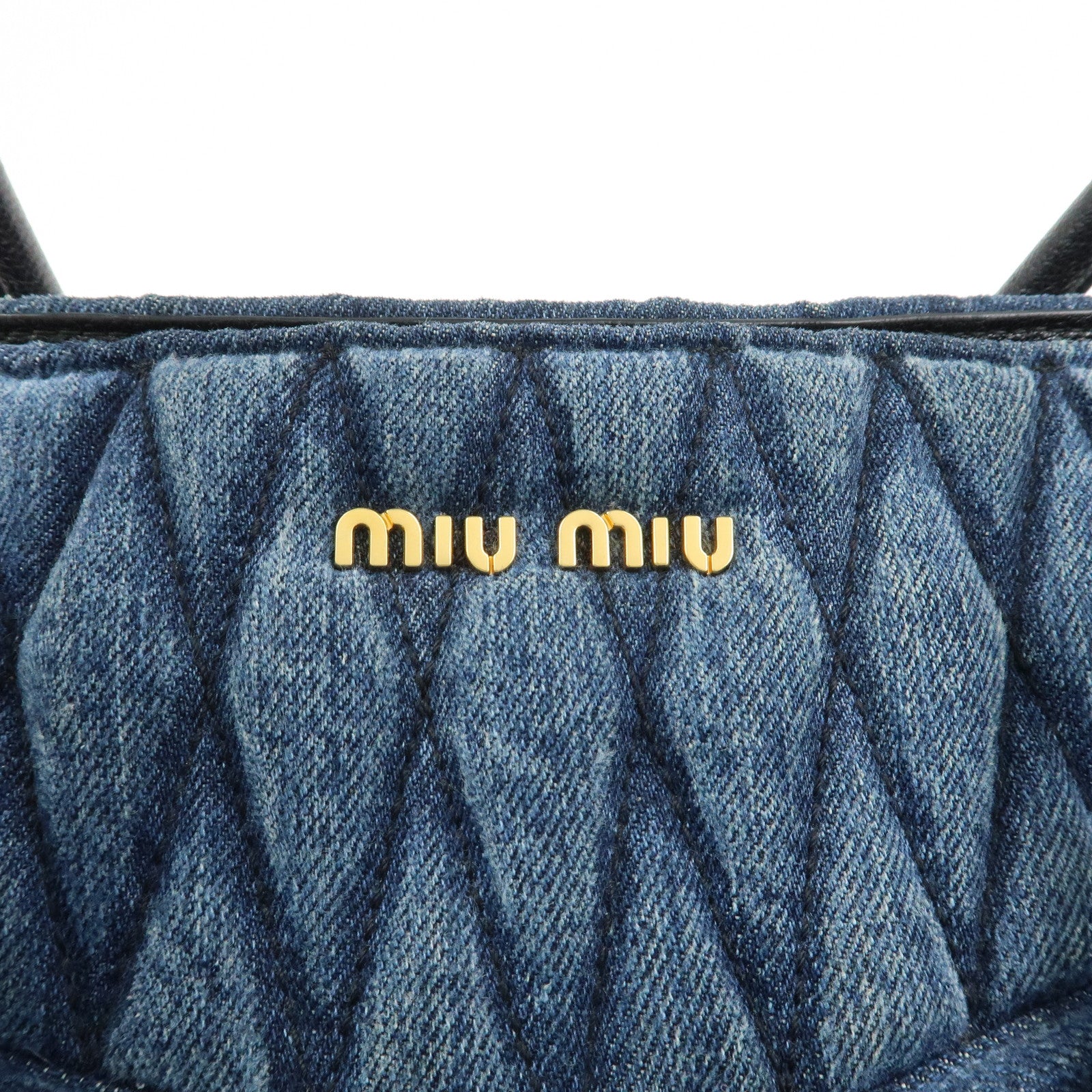 MIU MIU Biker Denim Leather Tote Bag Hand Bag Navy RR1932