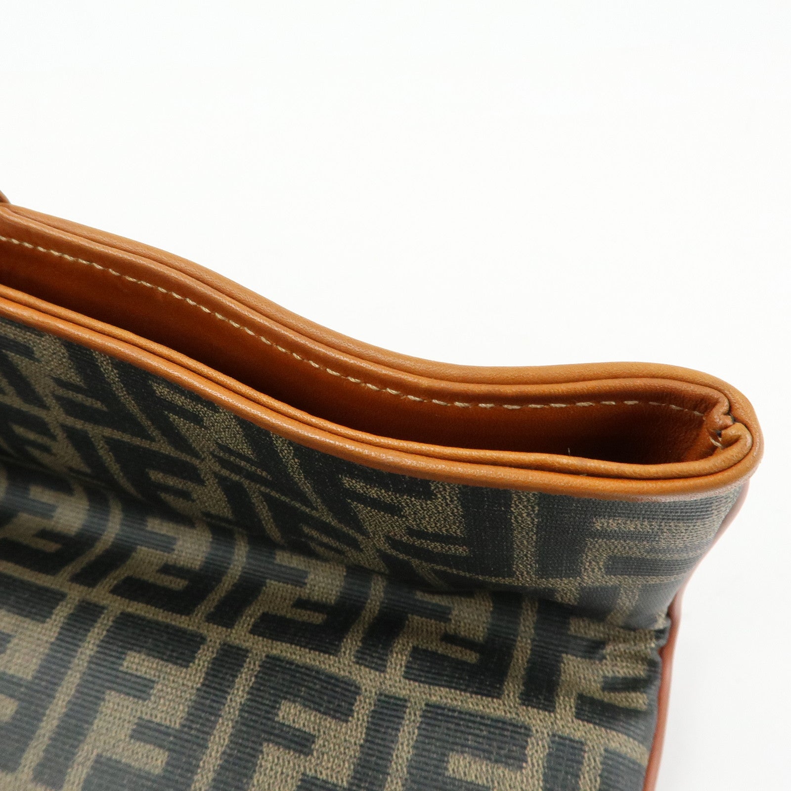 FENDI Zucca PVC Coated Canvas Leather Clutch Bag Brown 2487133