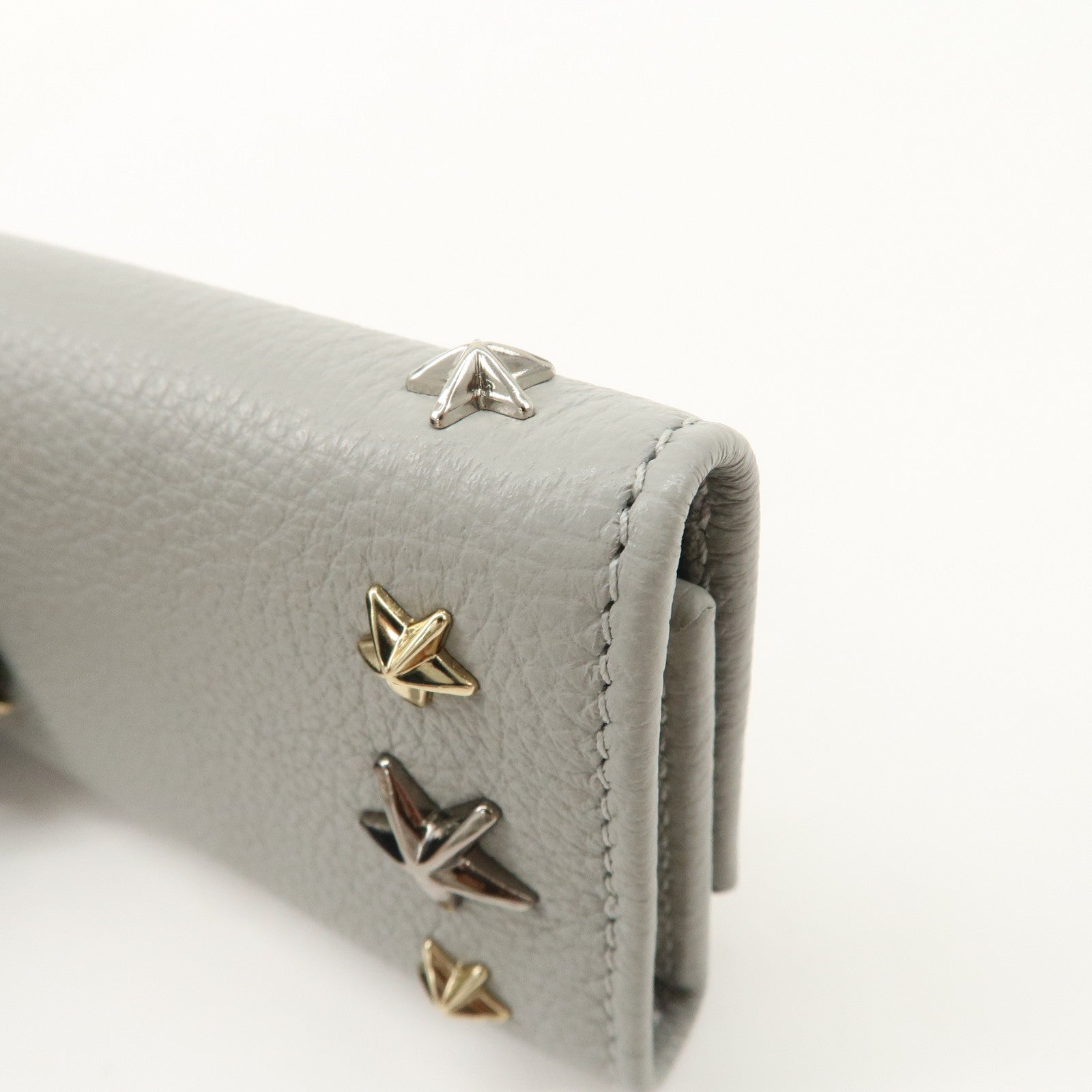 JIMMY CHOO Neptune Leather Studs Key Case Gray Silver Gold 101953 Used