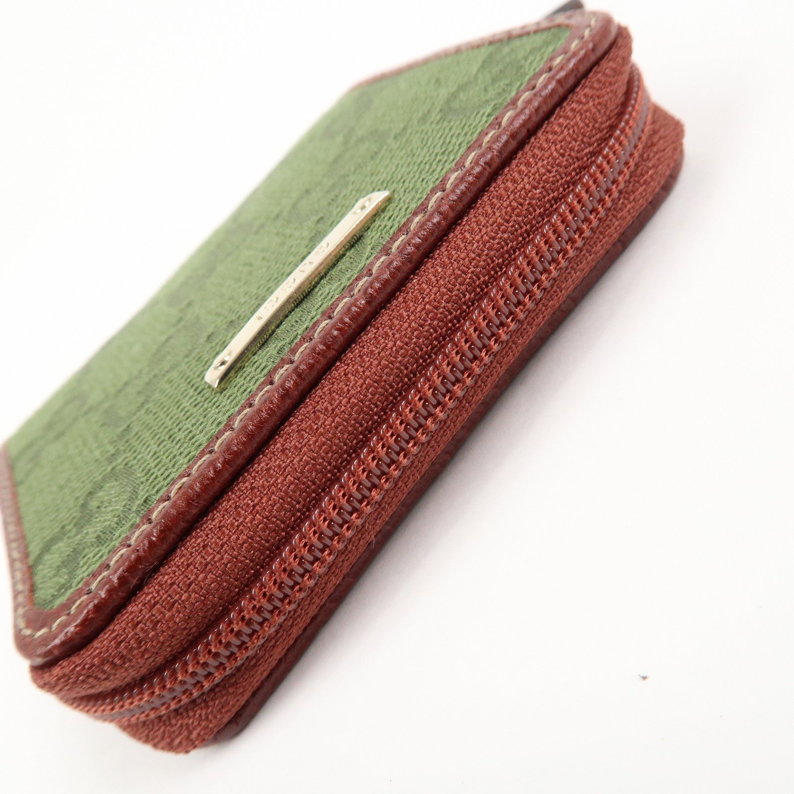 GUCCI GG Canvas Leather Coin Case Coin Purse Green 115255