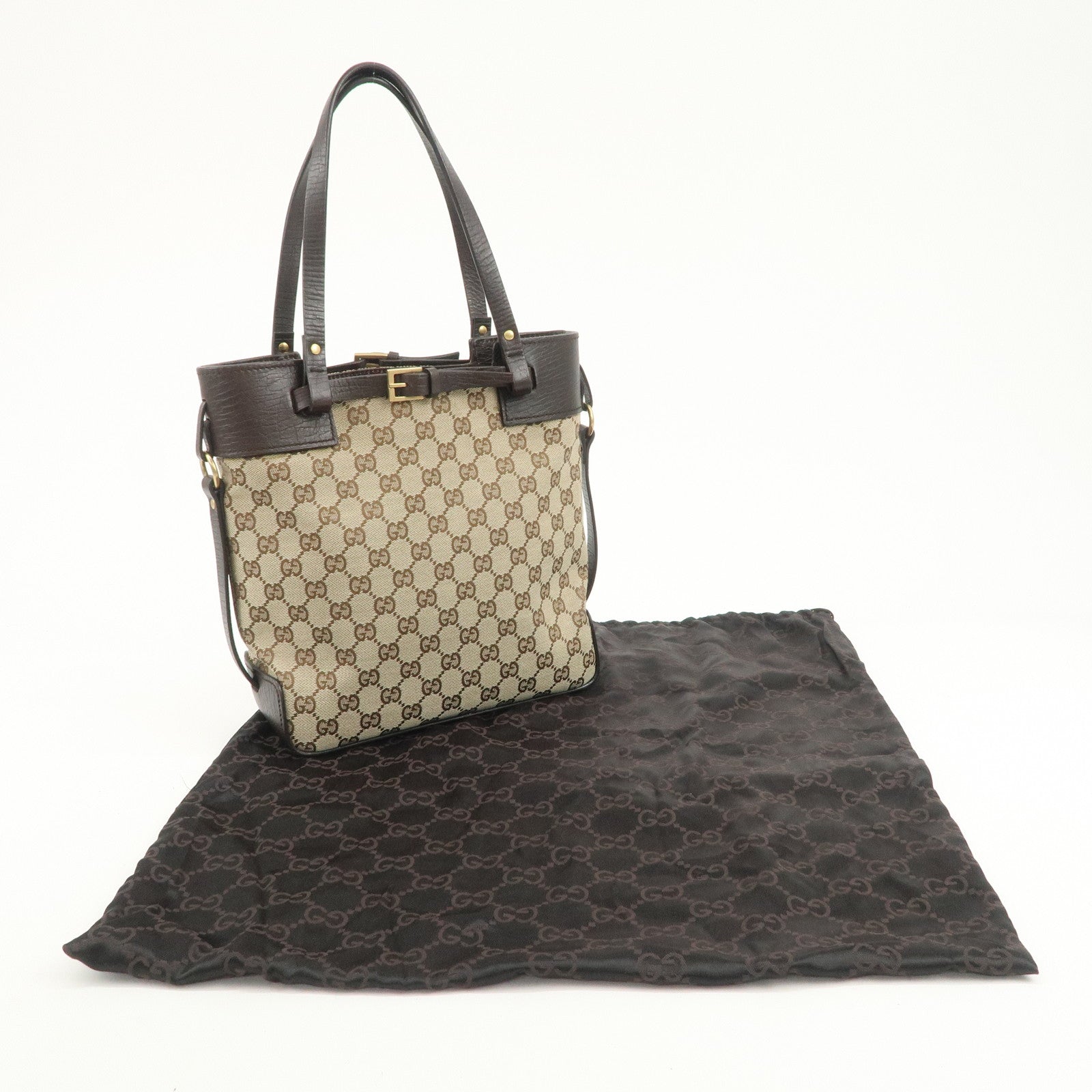 GUCCI GG Monogram Canvas Leather Tote Bag Shoulder Bag Beige 107757