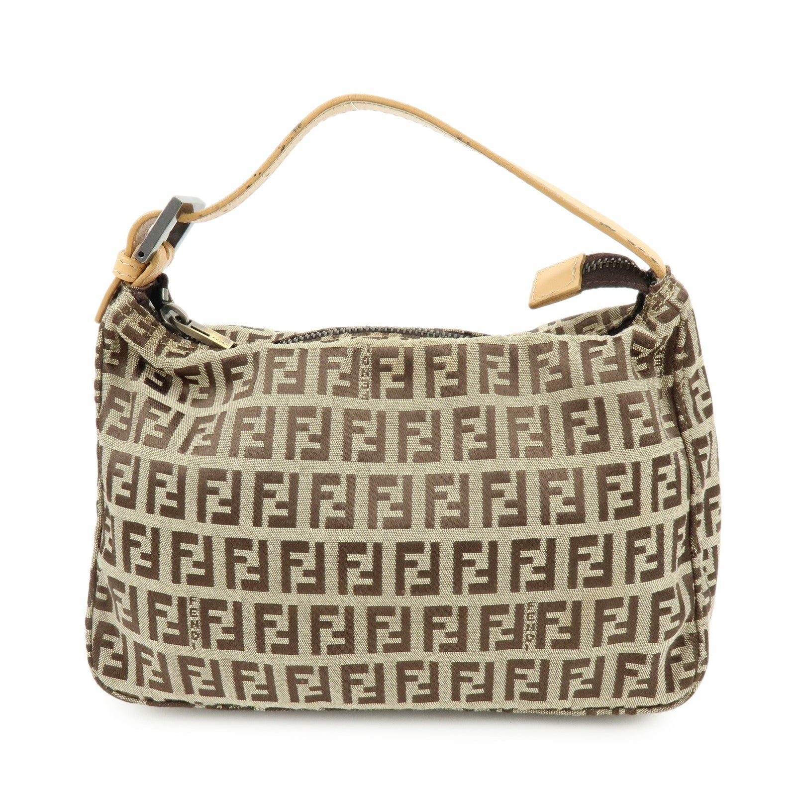 FENDI Zucchino Canvas Leather Hand Bag Beige 8N0005