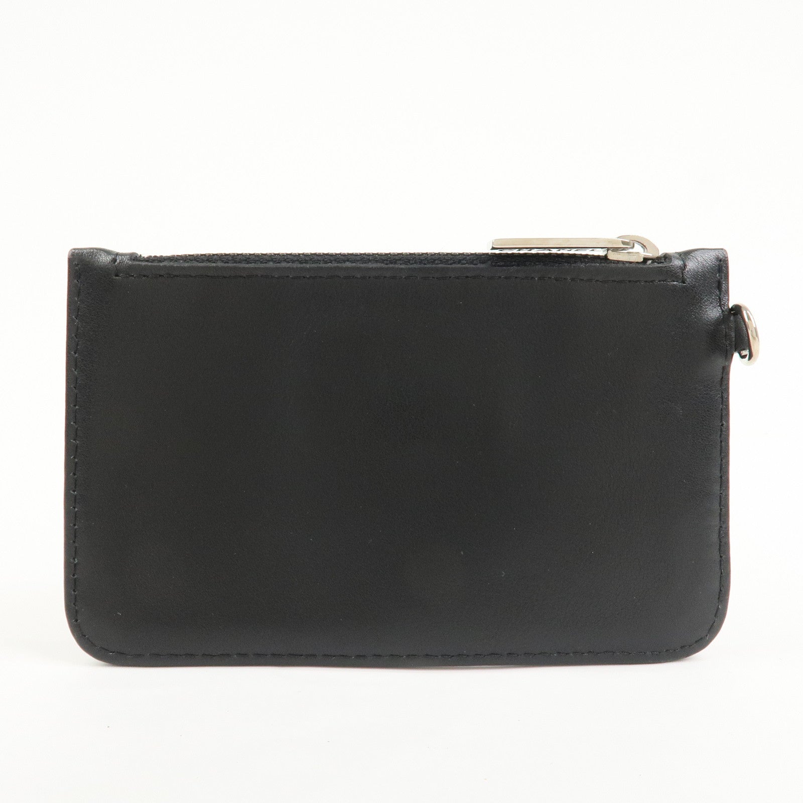 CHANEL COCO Mark Lamb Skin Coin Case Black Silver A25183